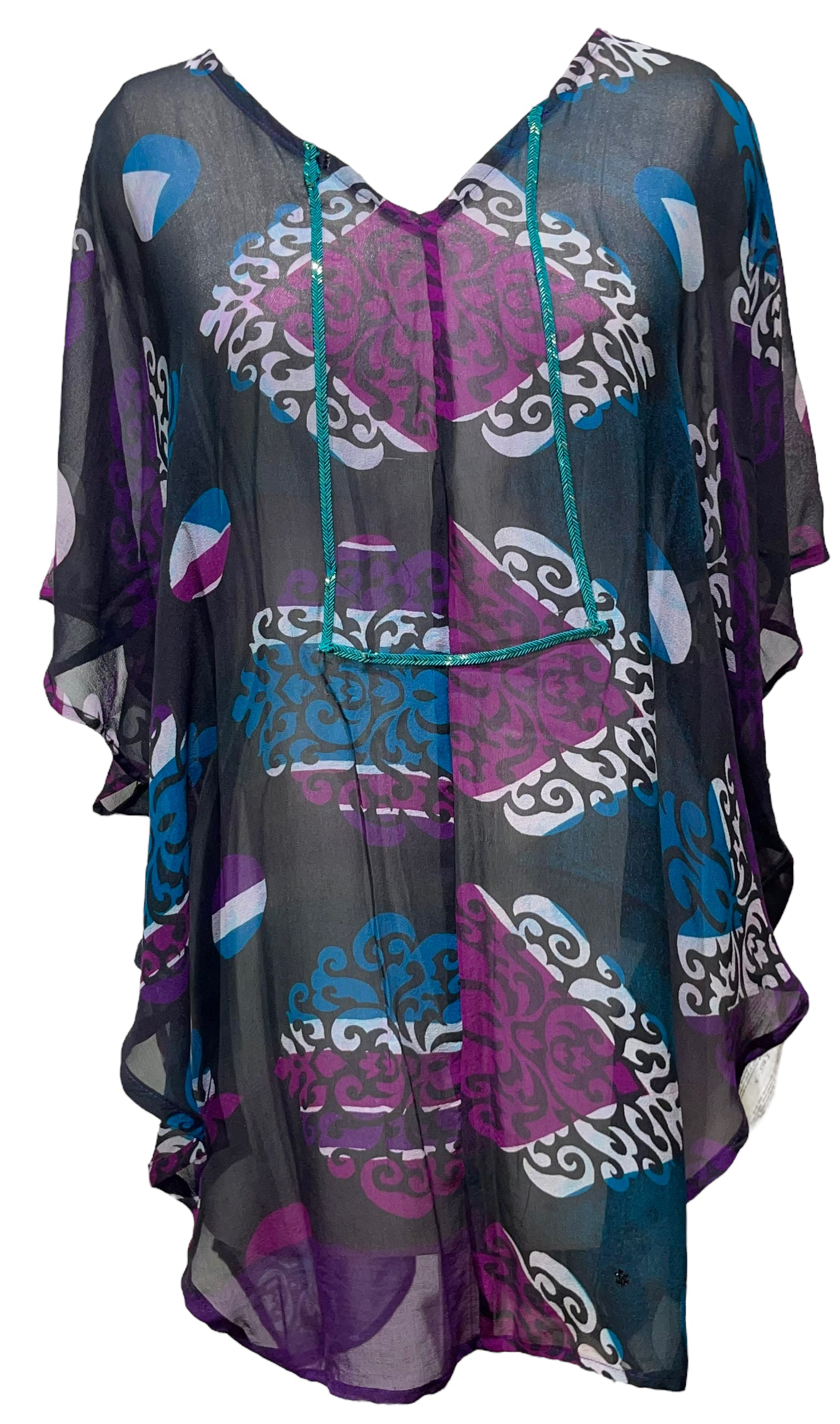 PRG5183  Sheer Avatar Pure Silk Waterfall Top