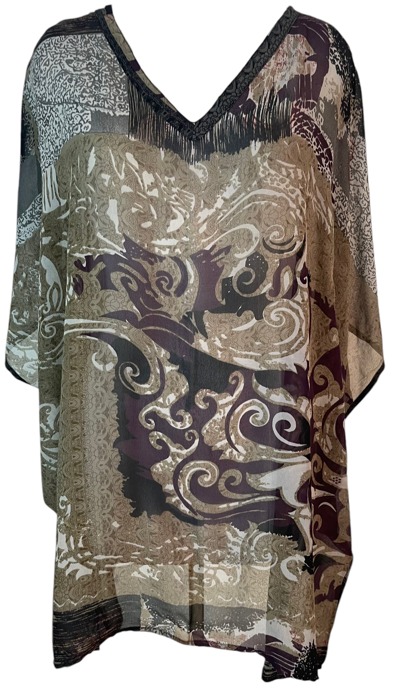 PRG5790 Sheer Wabi Sabi Pure Silk Short Kaftan Tunic