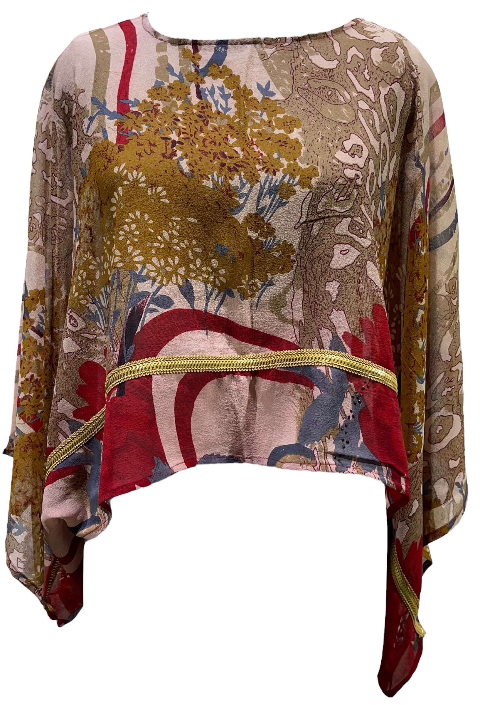 PRG5427 Sheer  Wabi Sabi Pure Silk Kimono-Sleeved Top