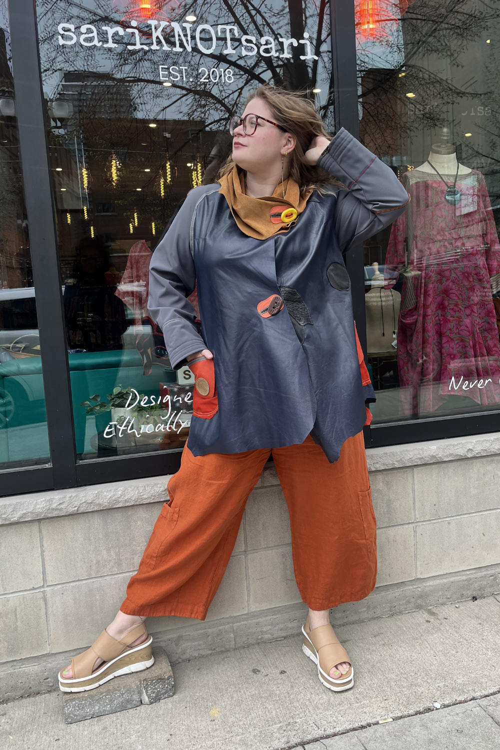 Orange Suede and Navy Lambskin 3/4 Coat by Pepin Designs #30