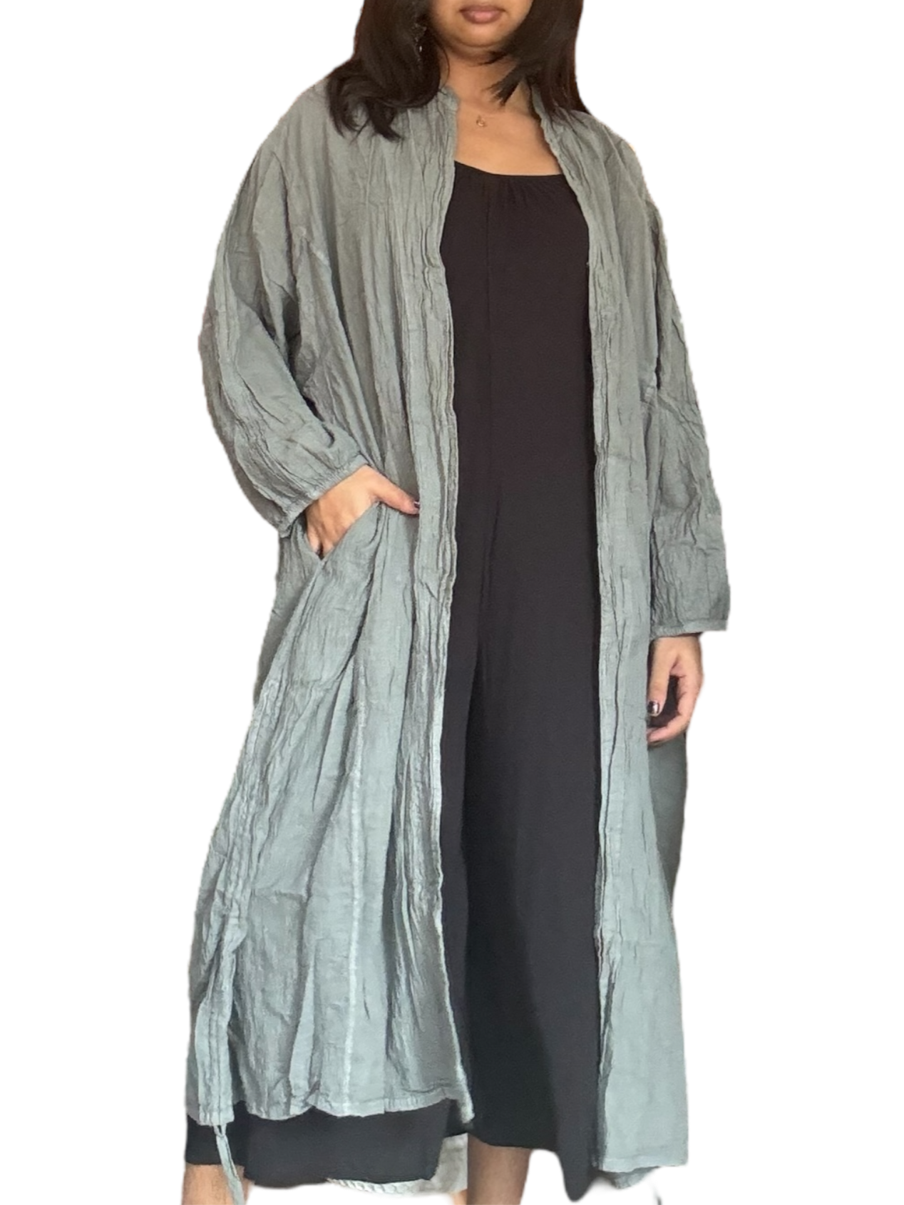 Pewter Cotton Voile Drawstring Cardigan