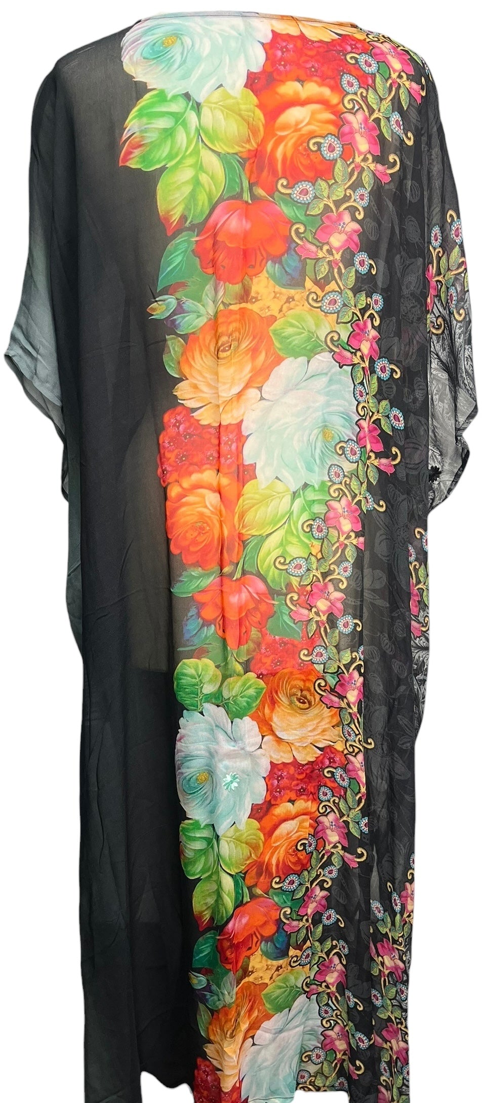 PRG8210 Sheer Avatar Pure Silk Maxi Kaftan by DECEMBER2025 – Handmade ethical Maxi Kaftan from sariKNOTsari using upcycled silk. Designed in Canada for travel and slow fashion, loved from Toronto to LA to Sydney.