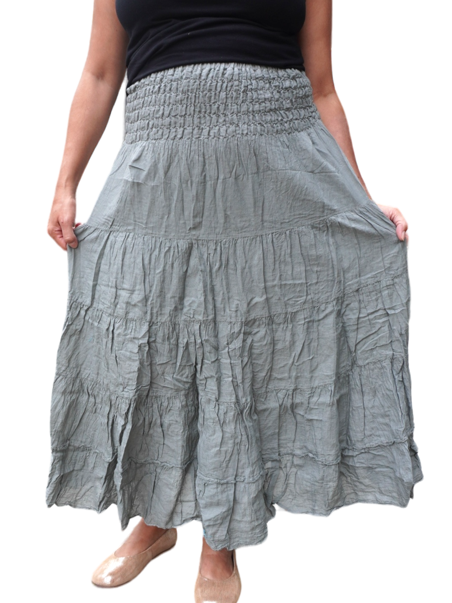 Grey Cotton Voile Tiered Skirt