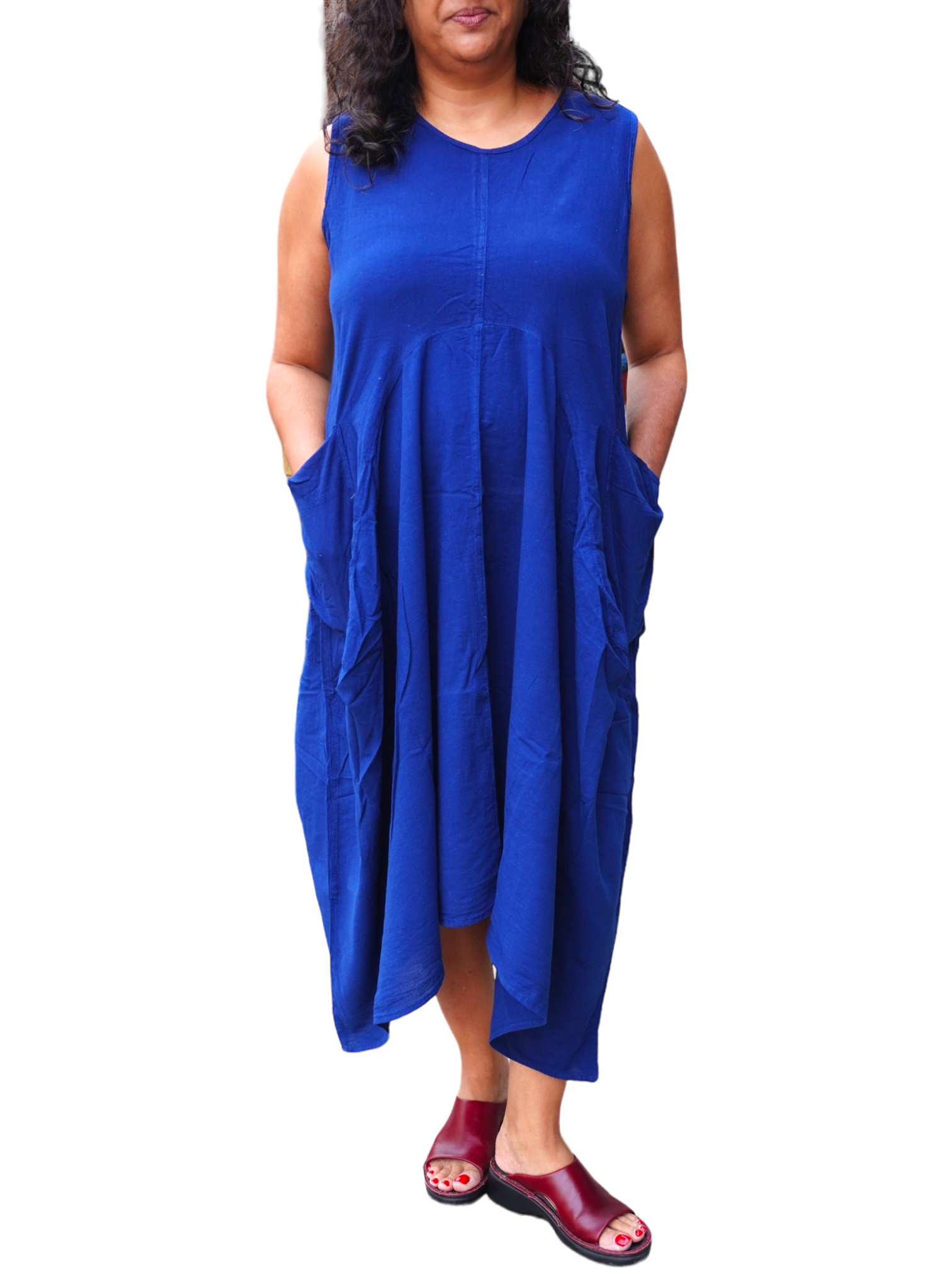 Navy Cobalt Cotton Parachute Dress with Pockets