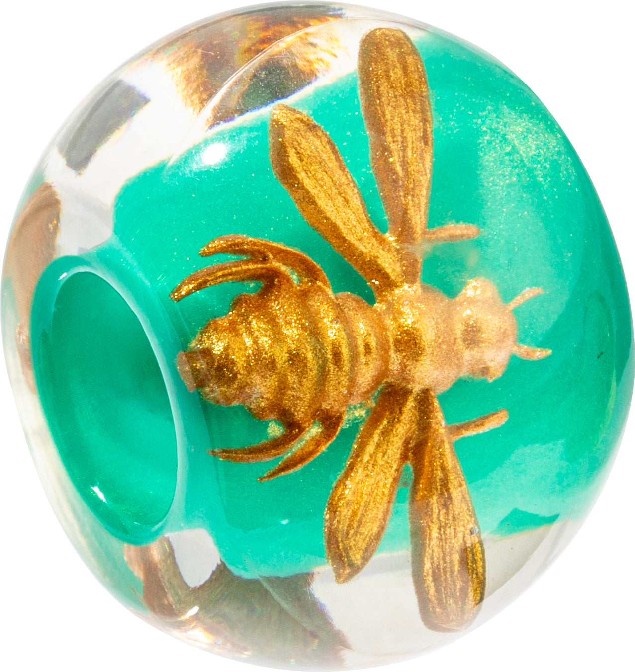 Gold Bee Bliss Bead - Small Opening by Zsiska – Handmade ethical Bead from sariKNOTsari using upcycled silk. Designed in Canada for travel and slow fashion, loved from Toronto to LA to Sydney.