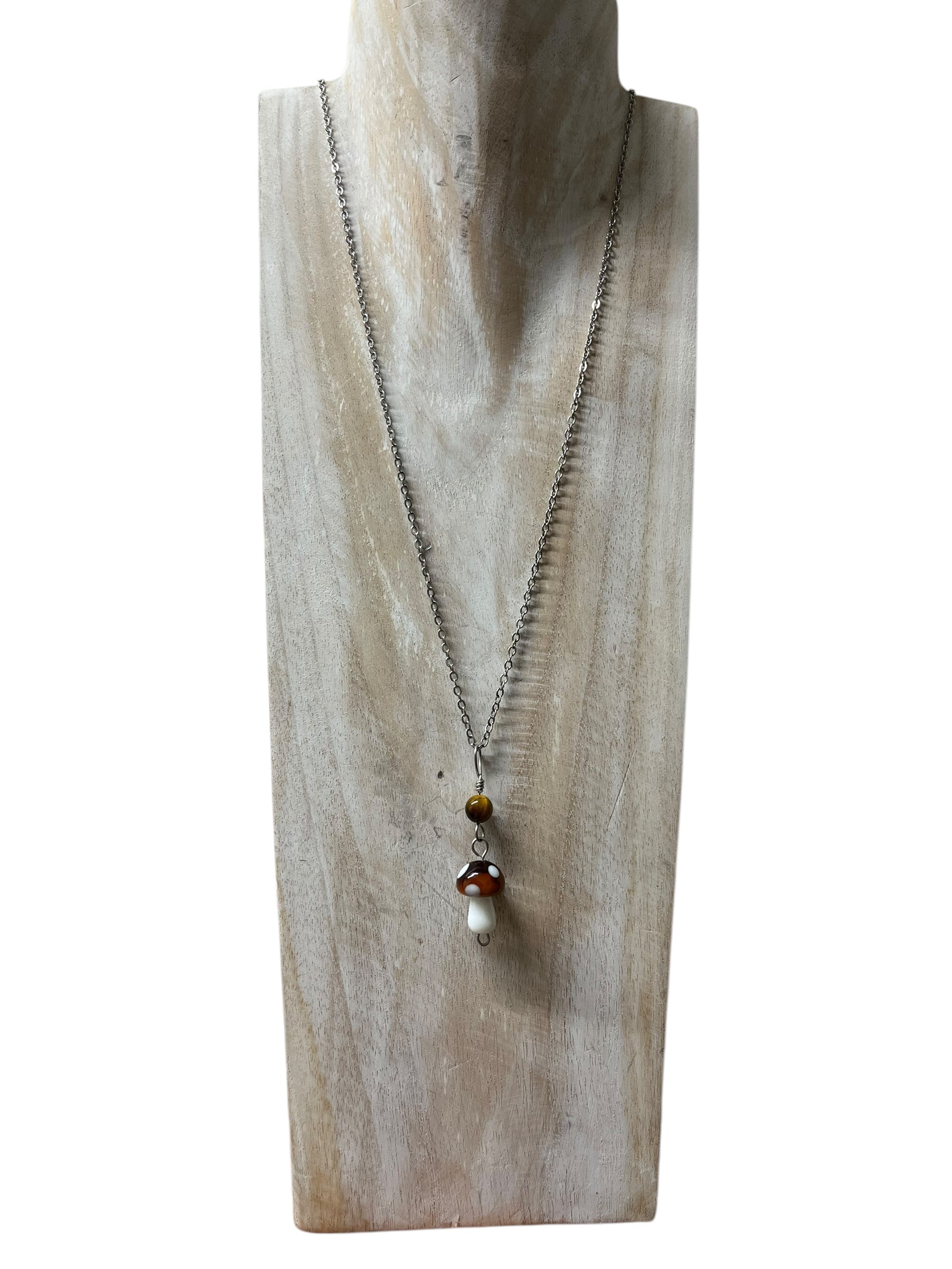 Tiger Eye Shroom Charm Necklace - silver