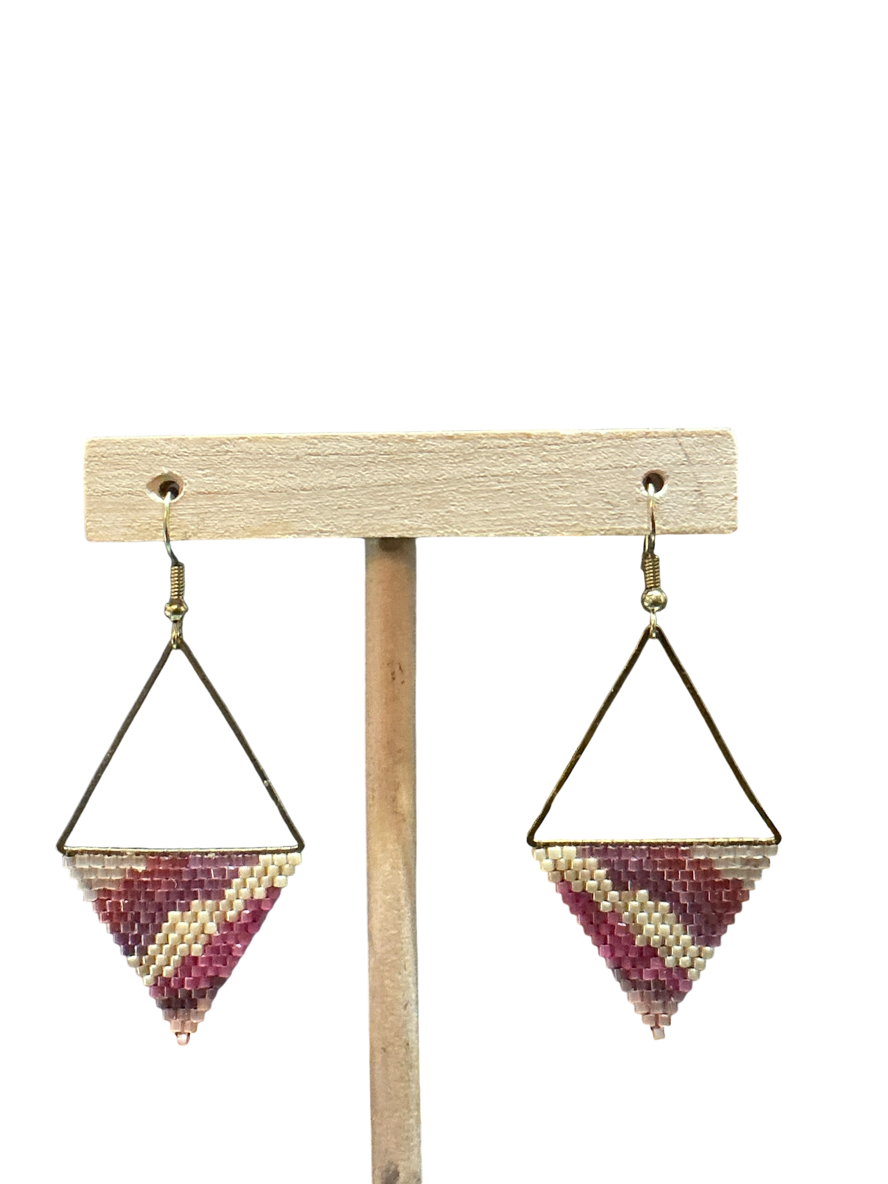 Raspberry Geode Triangle Earrings