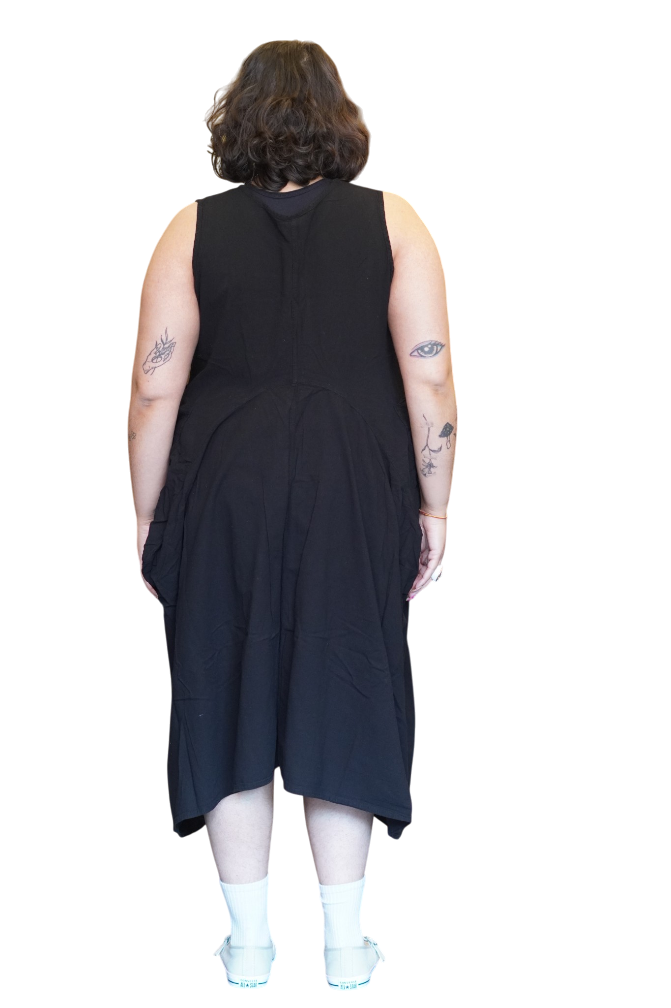 Black Cotton Parachute Dress with Pockets