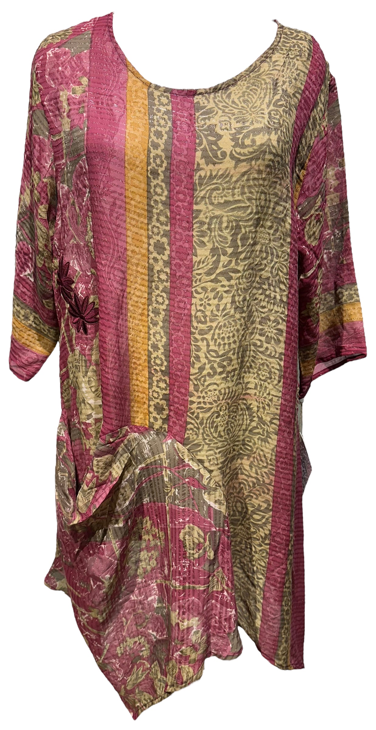 PRG4054 Sheer Wabi Sabi Pure Silk Self Pocket Tunic Dress