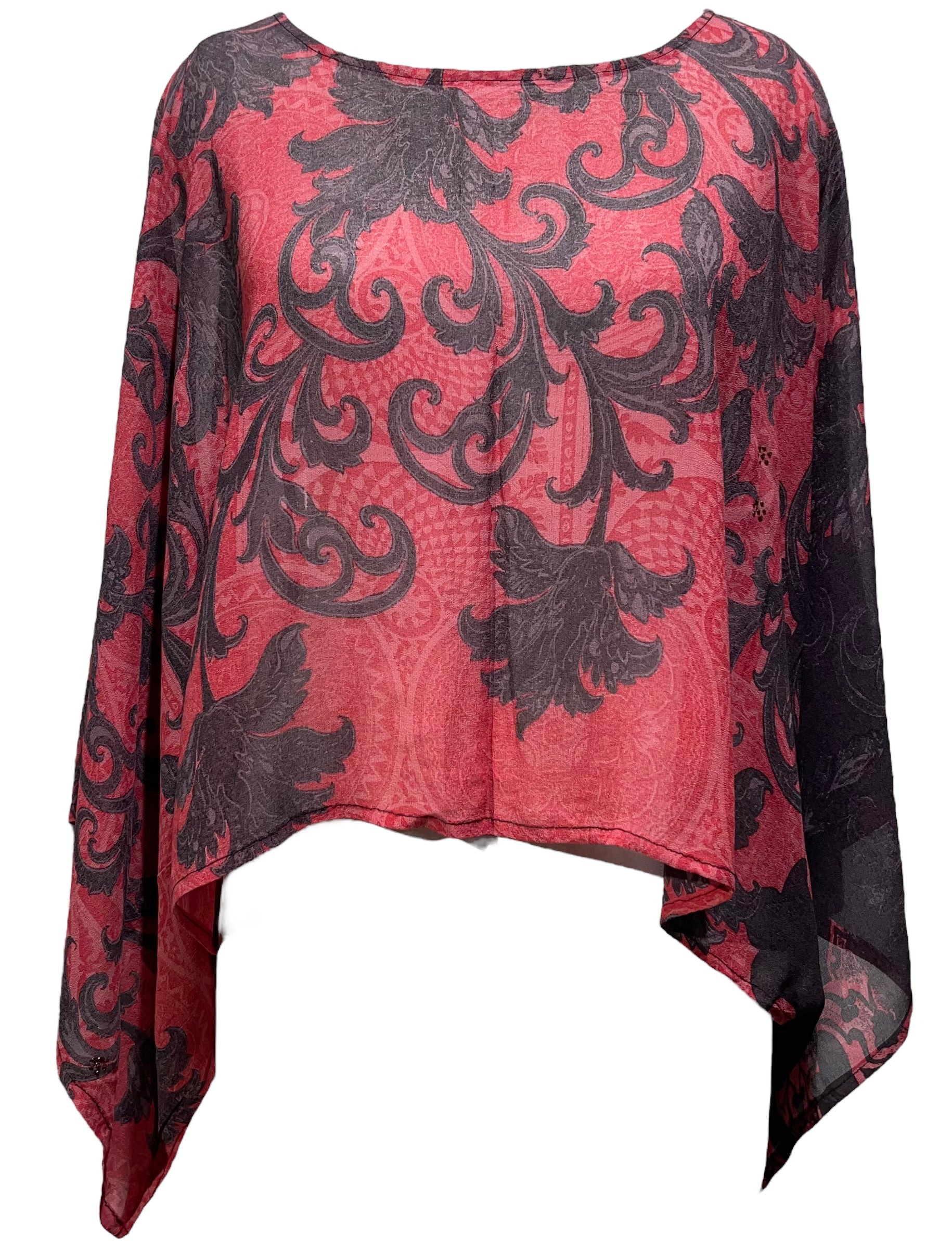 PRG4809 Sheer Avatar Pure Silk Kimono-Sleeved Top