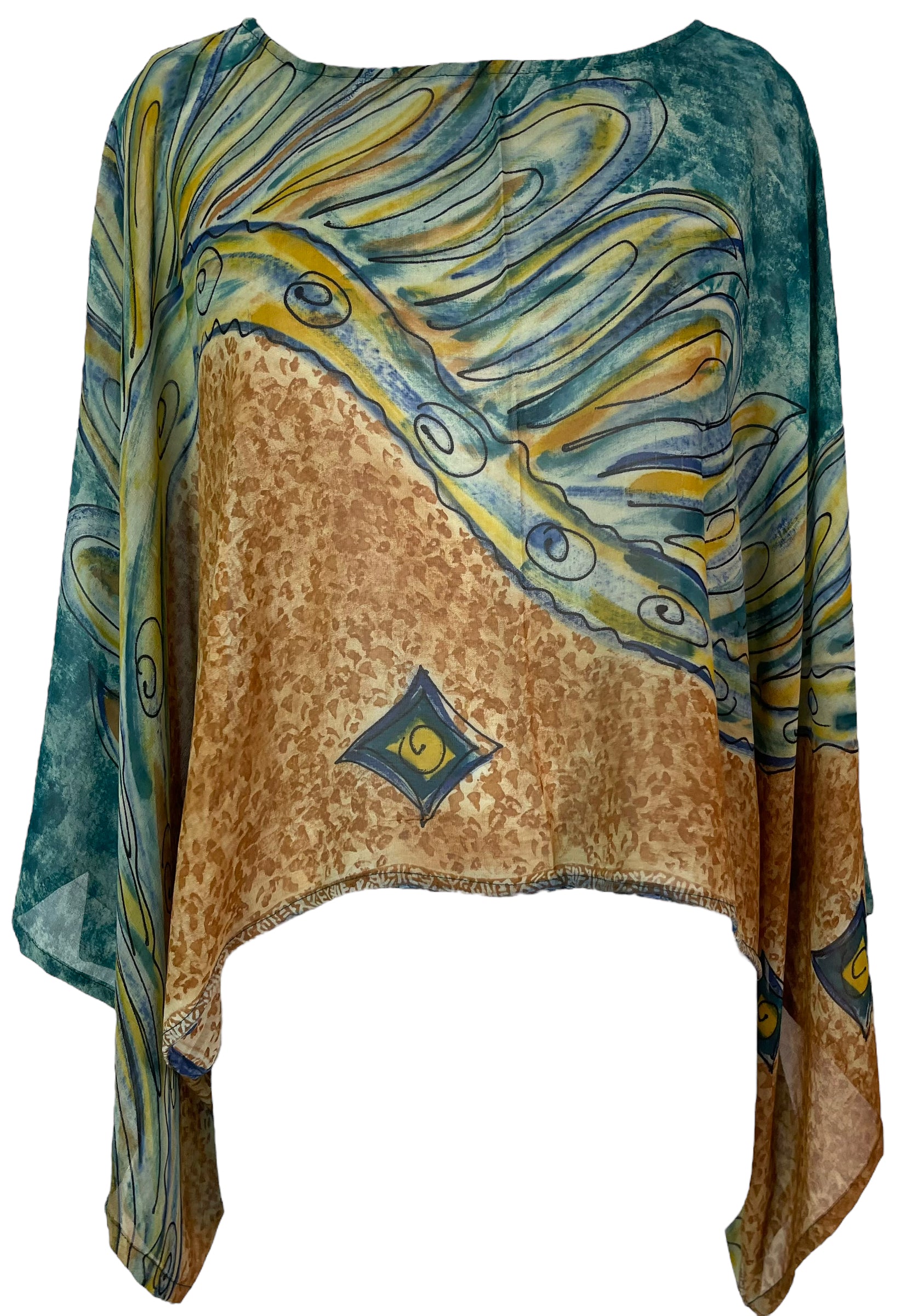 PRG5789 Sheer Avatar Pure Silk Kimono-Sleeved Top