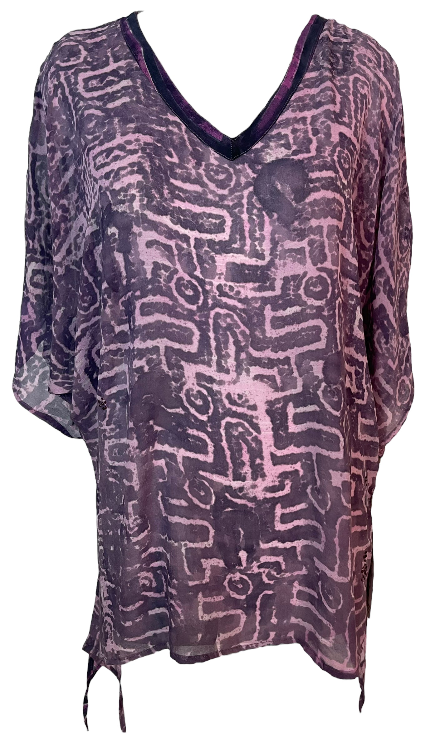 PRG5945 Sheer Avatar Pure Silk Long Tunic with Side Ties