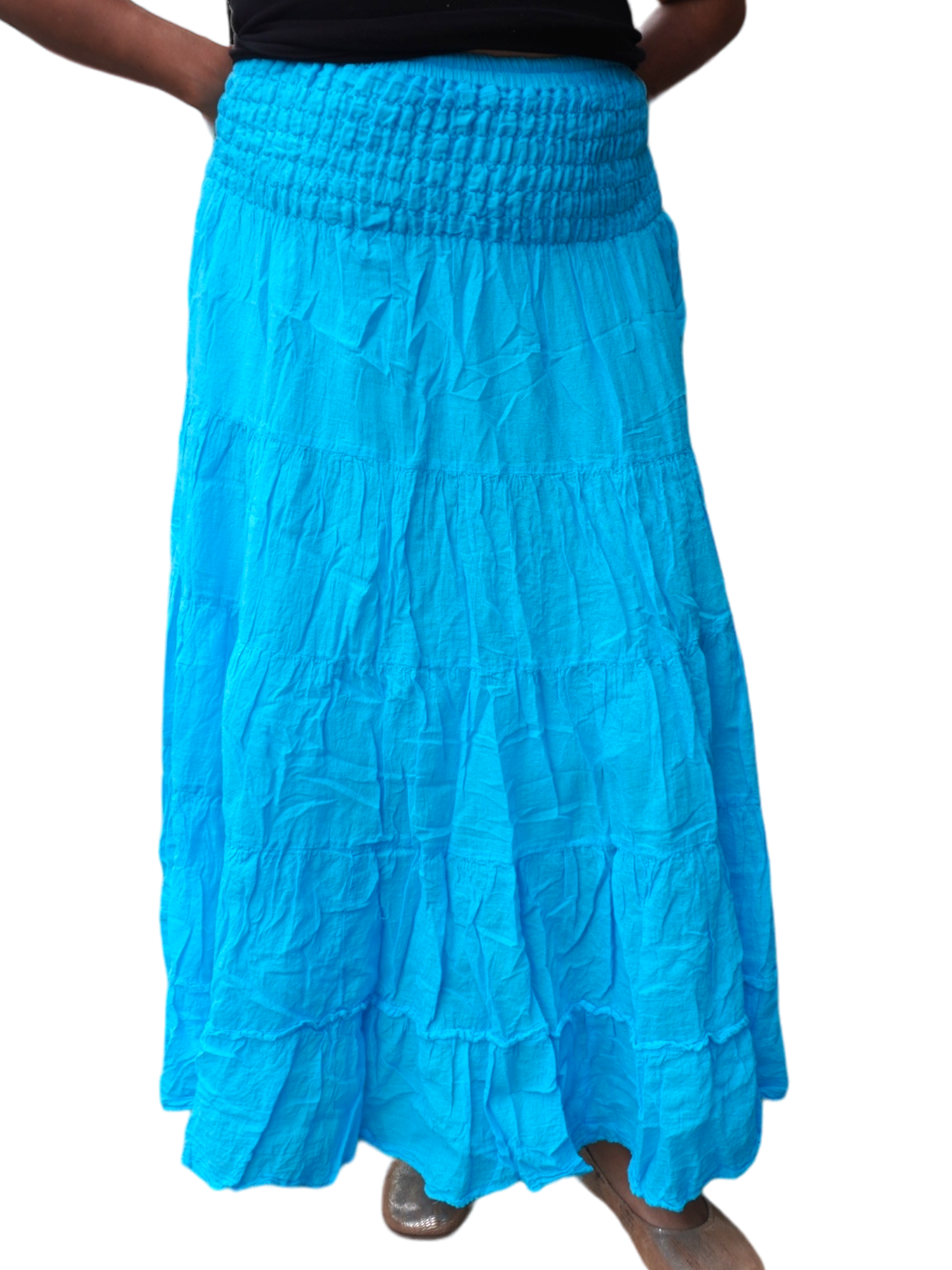 Bright Sky Blue Cotton Voile Tiered Skirt