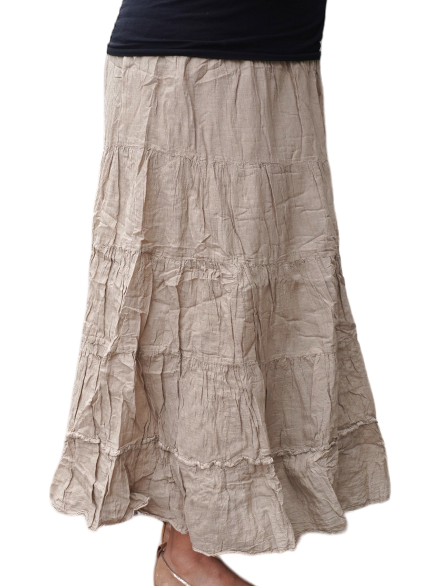 Tan Cotton Voile Tiered Skirt