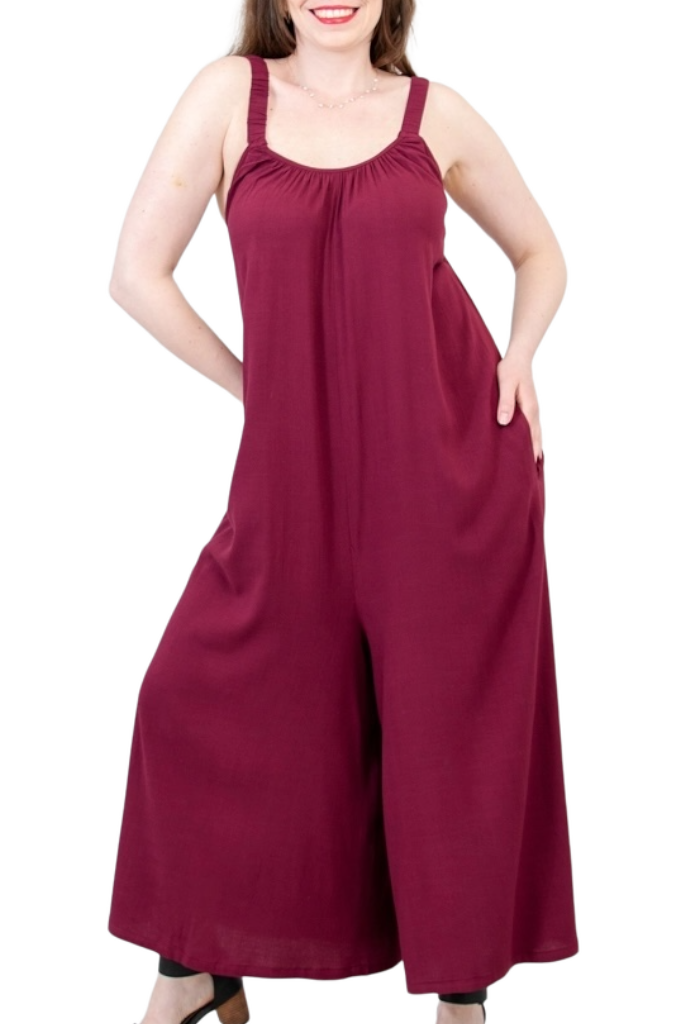 Joanna Burgundy Linen Bamboo Jumpsuit