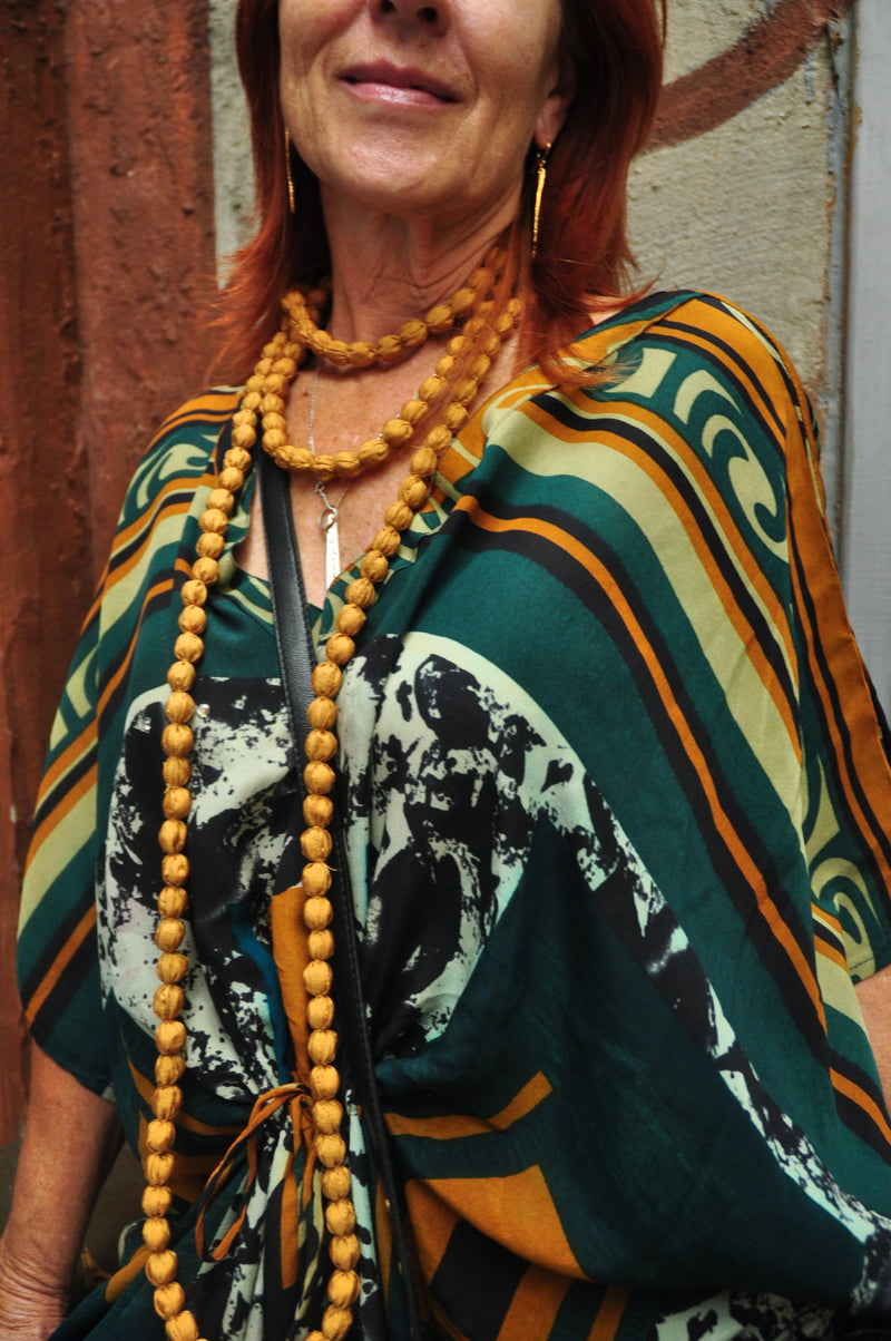 Mustard Extra Long Fabric Ball Necklace