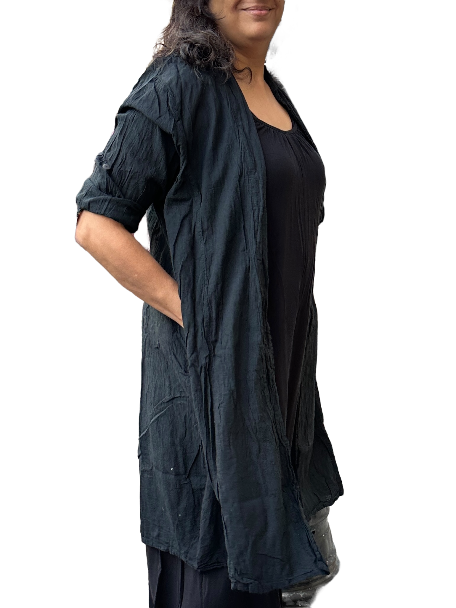 Black Cotton Voile Cardigan