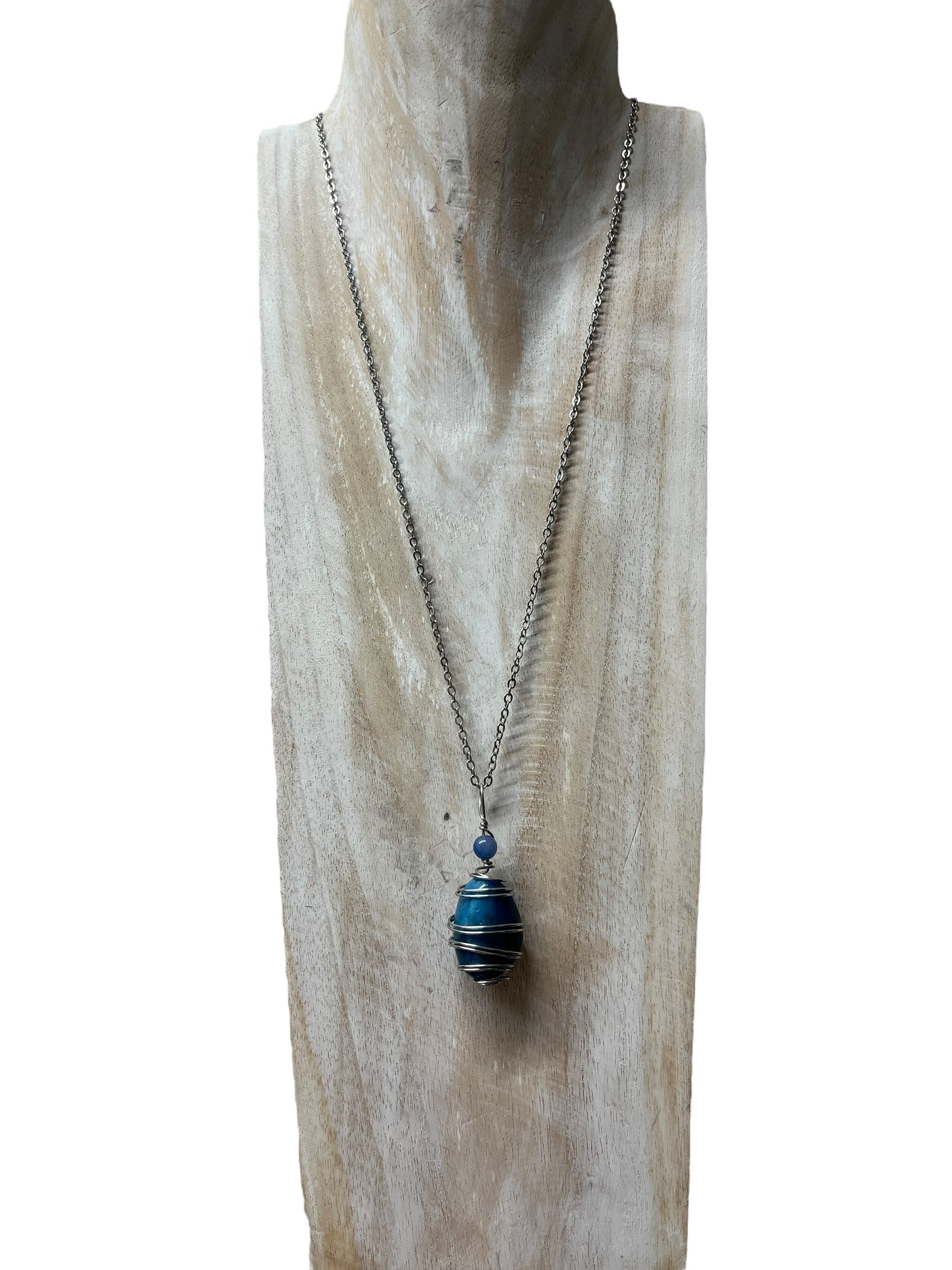 Blue Apatite & Aventurine Crystal Necklace - silver