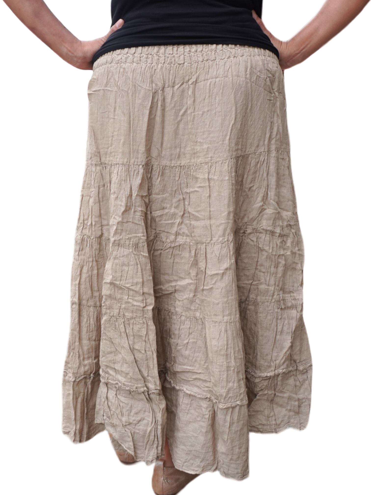 Tan Cotton Voile Tiered Skirt