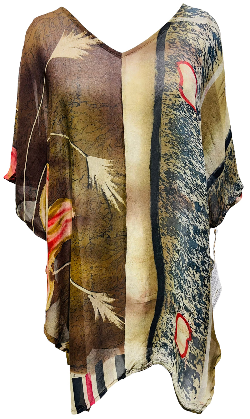 PRG3992 Sheer Avatar Pure Silk Waterfall Top