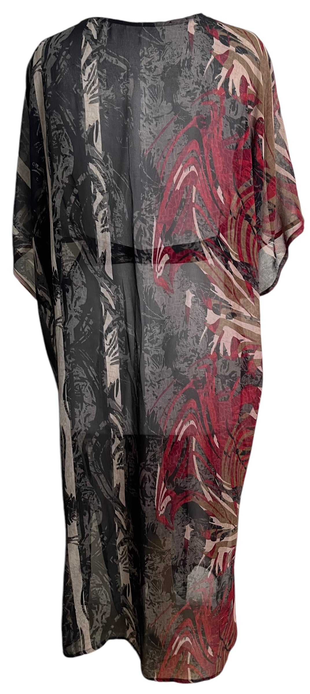 PRG5826 Sheer Wabi Sabi Long Pure Silk Kimono Sleeved Duster with Belt