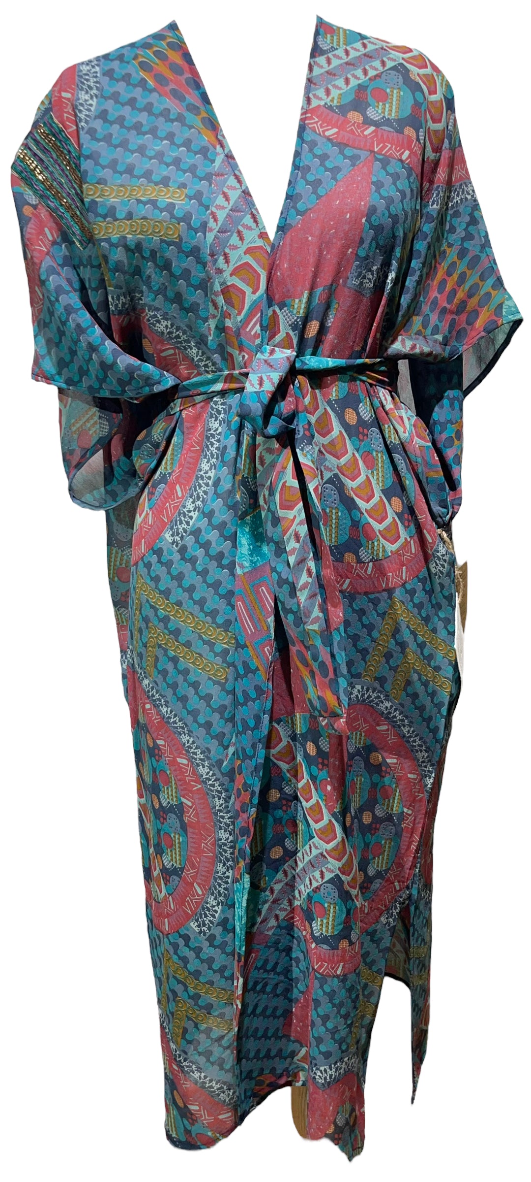 PRG4589 Sheer Wabi Sabi Pure Silk Kimono Sleeved Duster with Belt