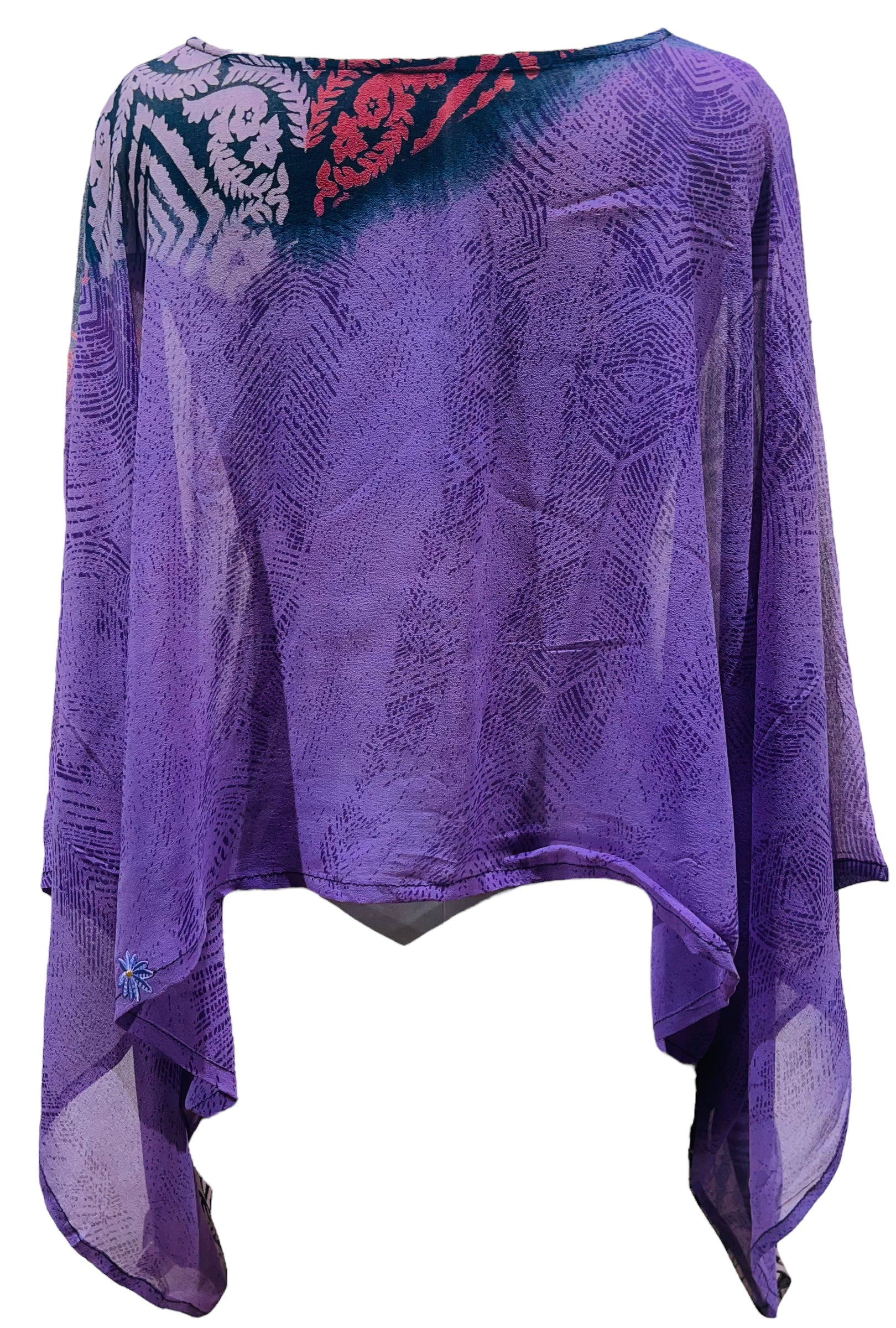 PRG4942 Sheer Avatar Pure Silk Kimono-Sleeved Top