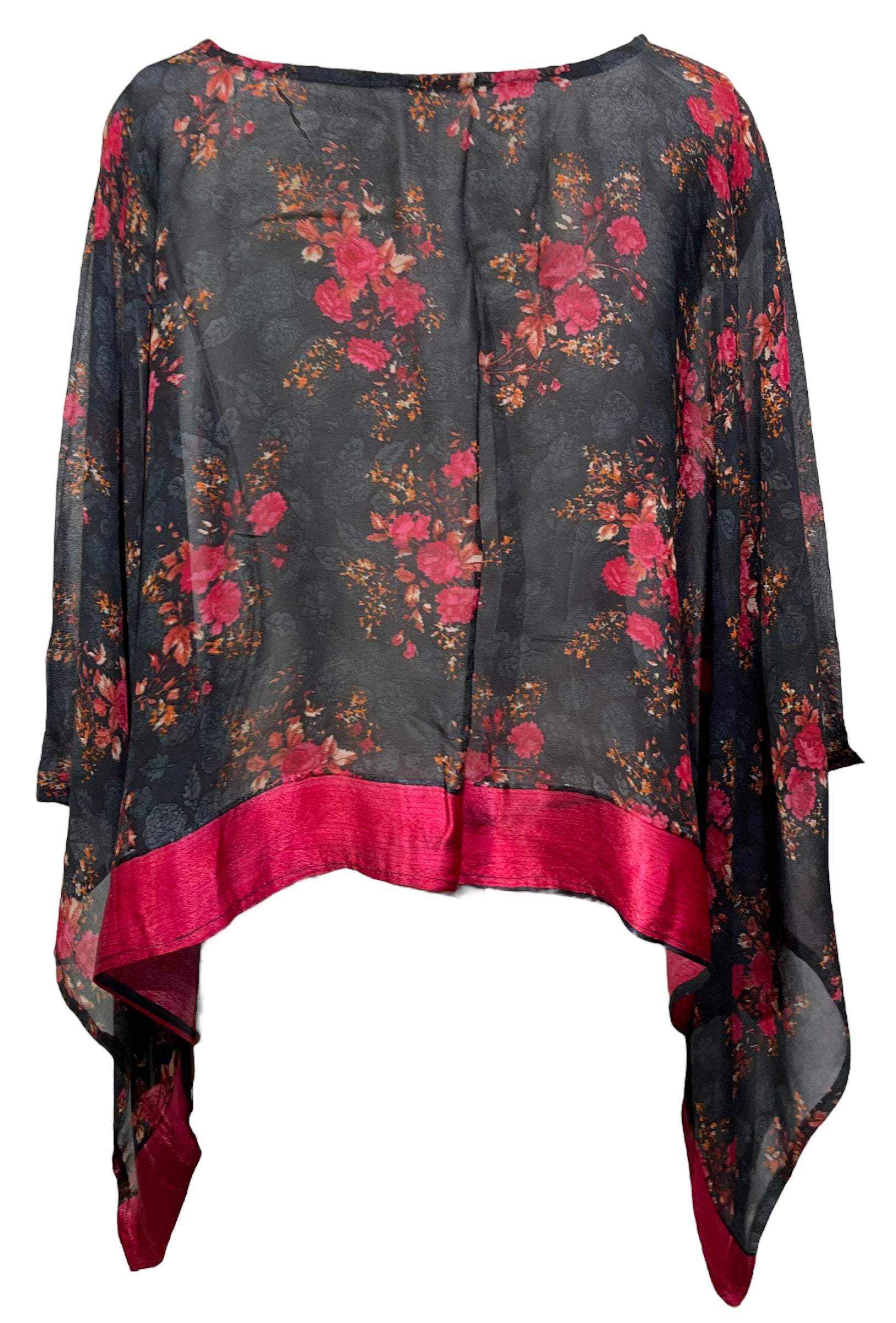 PRG4434 Sheer Avatar Pure Silk Kimono-Sleeved Top