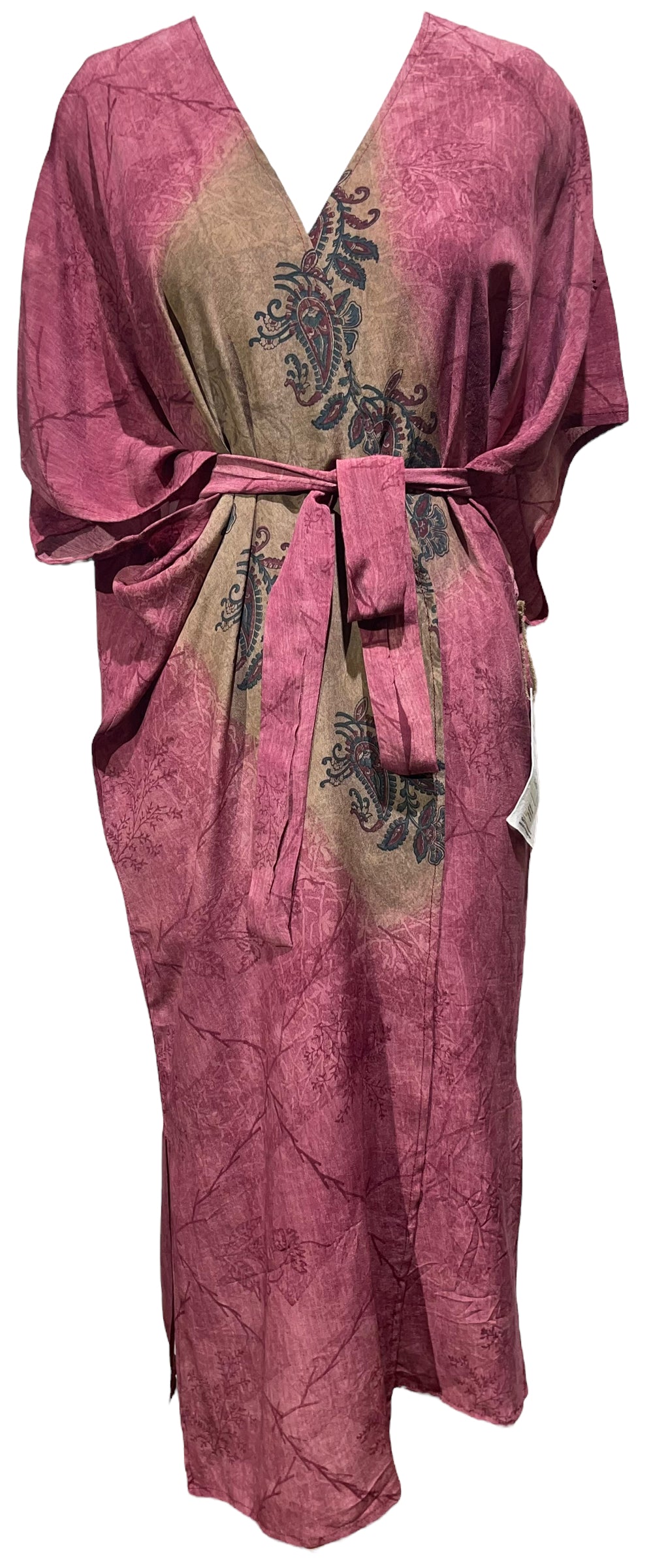 PRC4578 Avatar Long Pure Silk Kimono Sleeved Duster with Belt