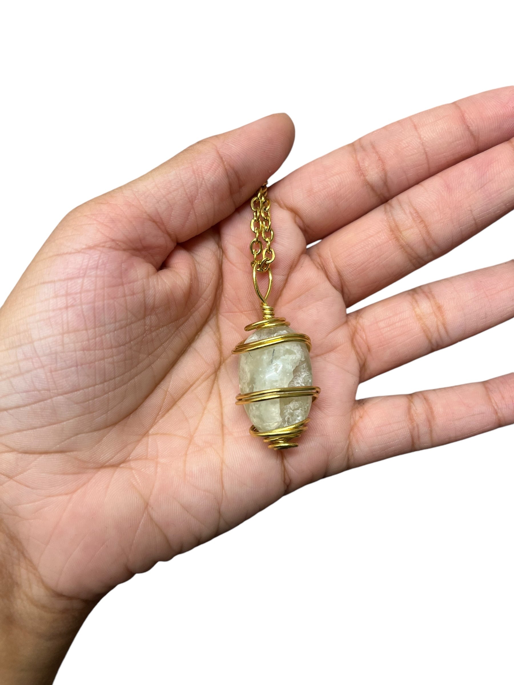 Prehnite Crystal Necklace - gold