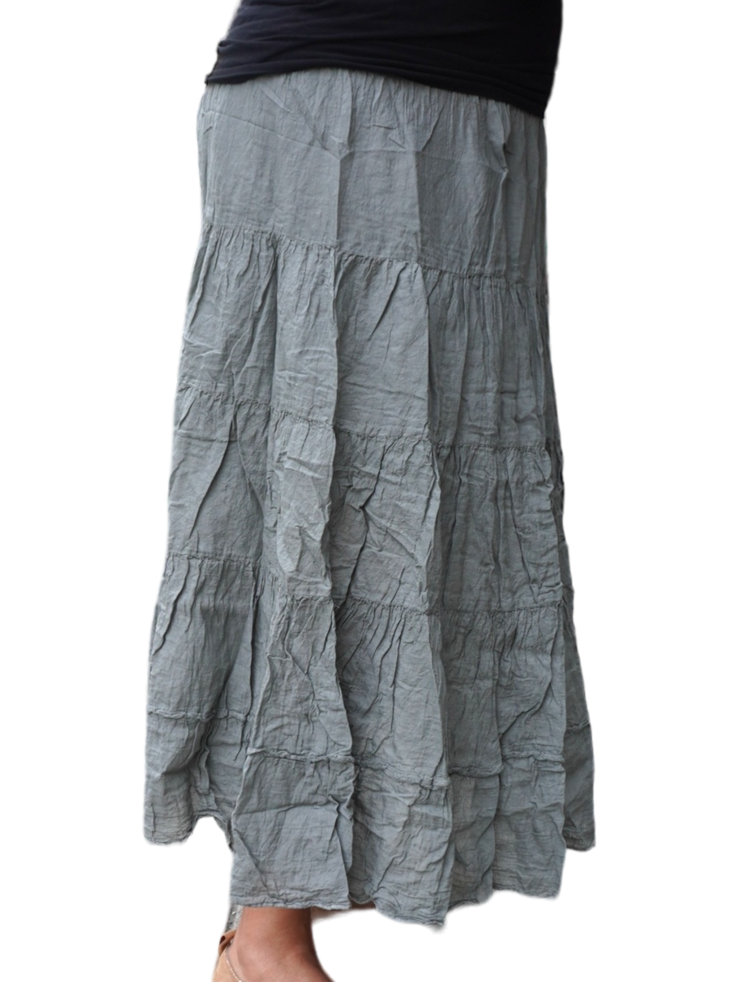 Grey Cotton Voile Tiered Skirt