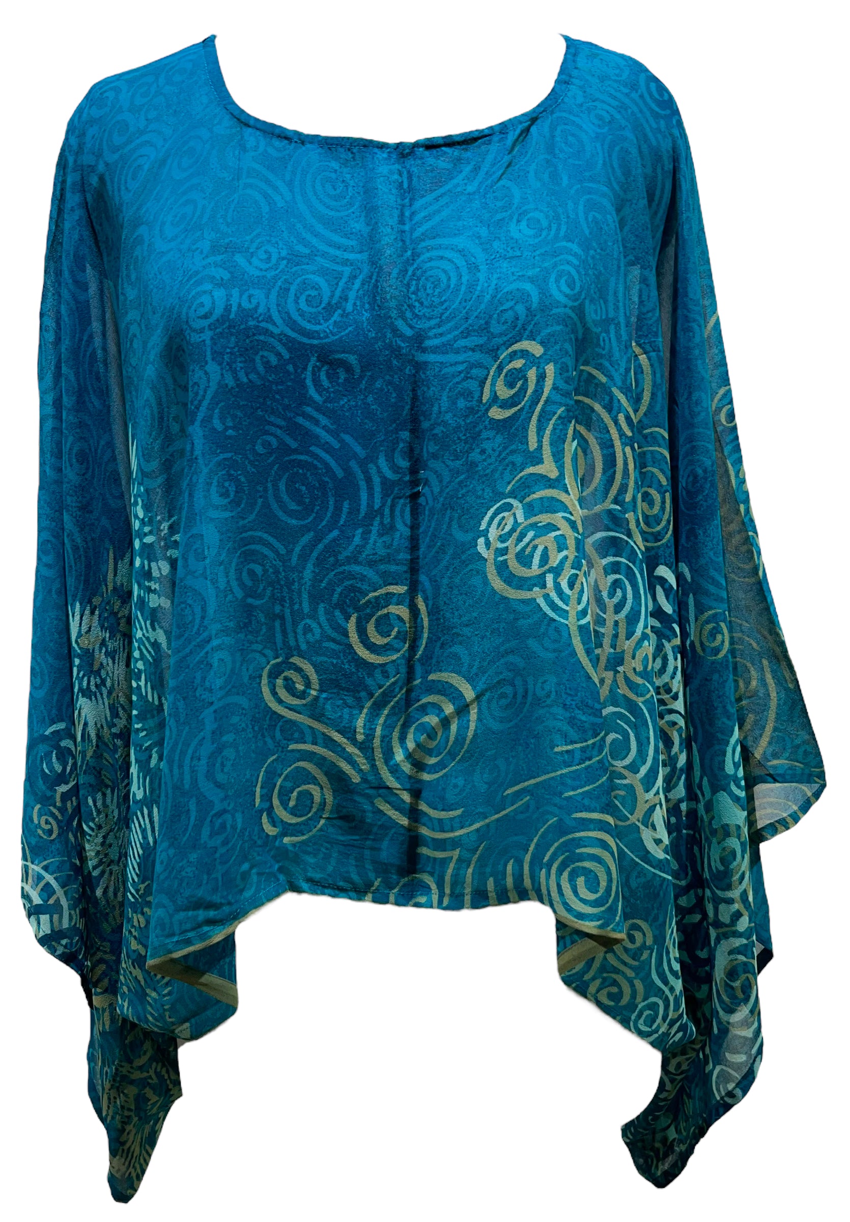 PRG4938  Sheer Avatar Pure Silk Kimono-Sleeved Top