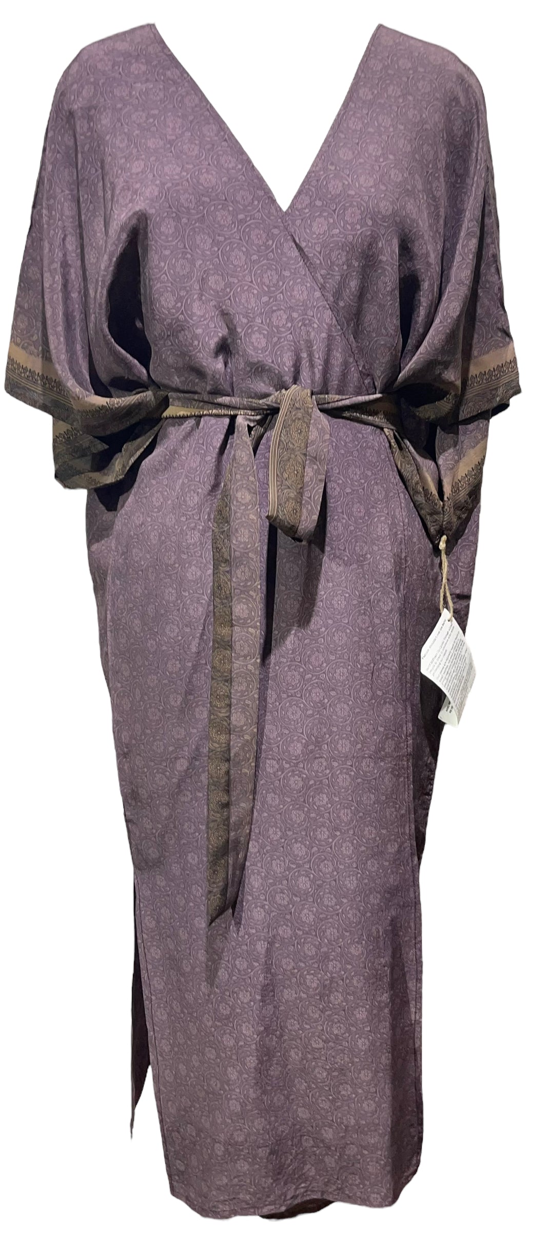 PRC4565 Avatar Long Pure Silk Kimono Sleeved Duster with Belt