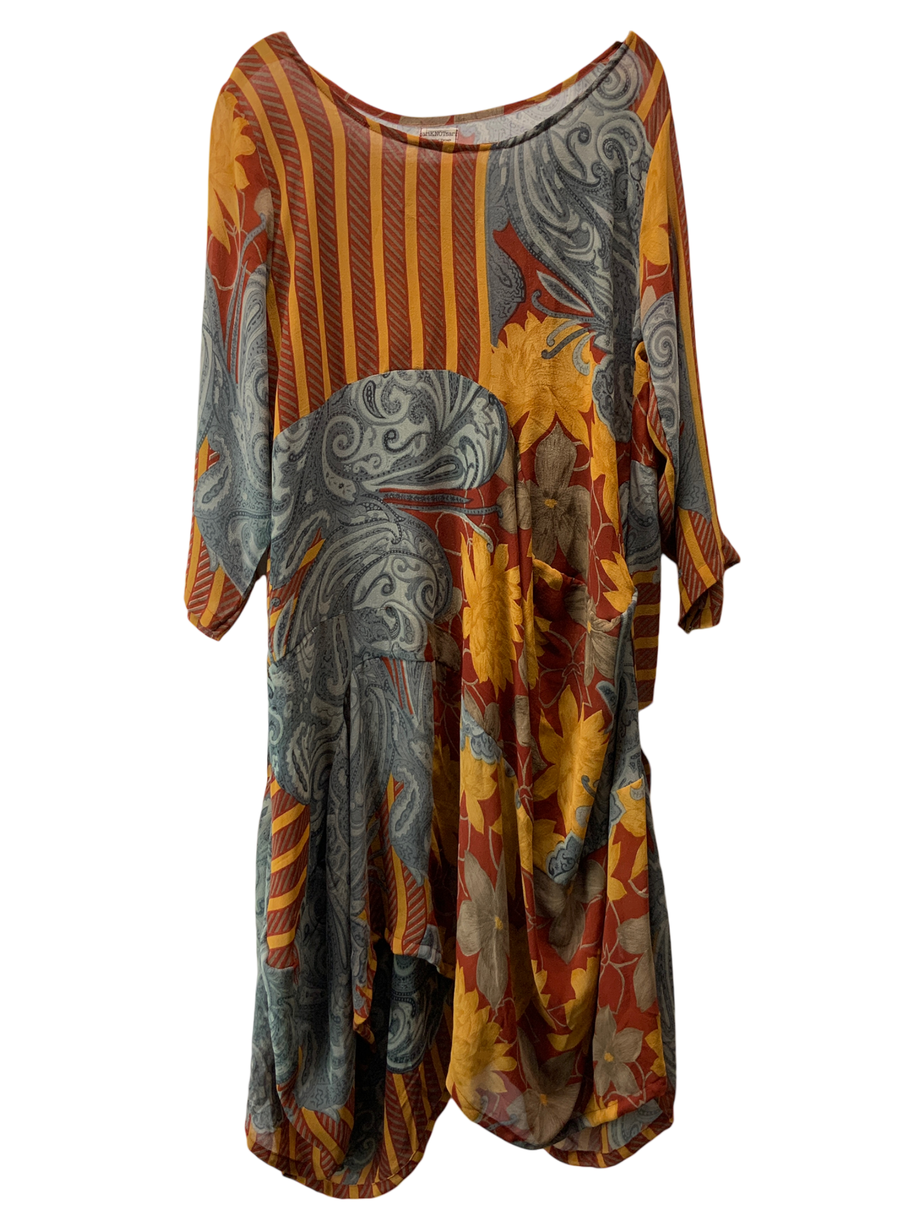 PRG1076 Upper Rideau Sheer Avatar Pure Silk Sculptural Long Tunic Dress