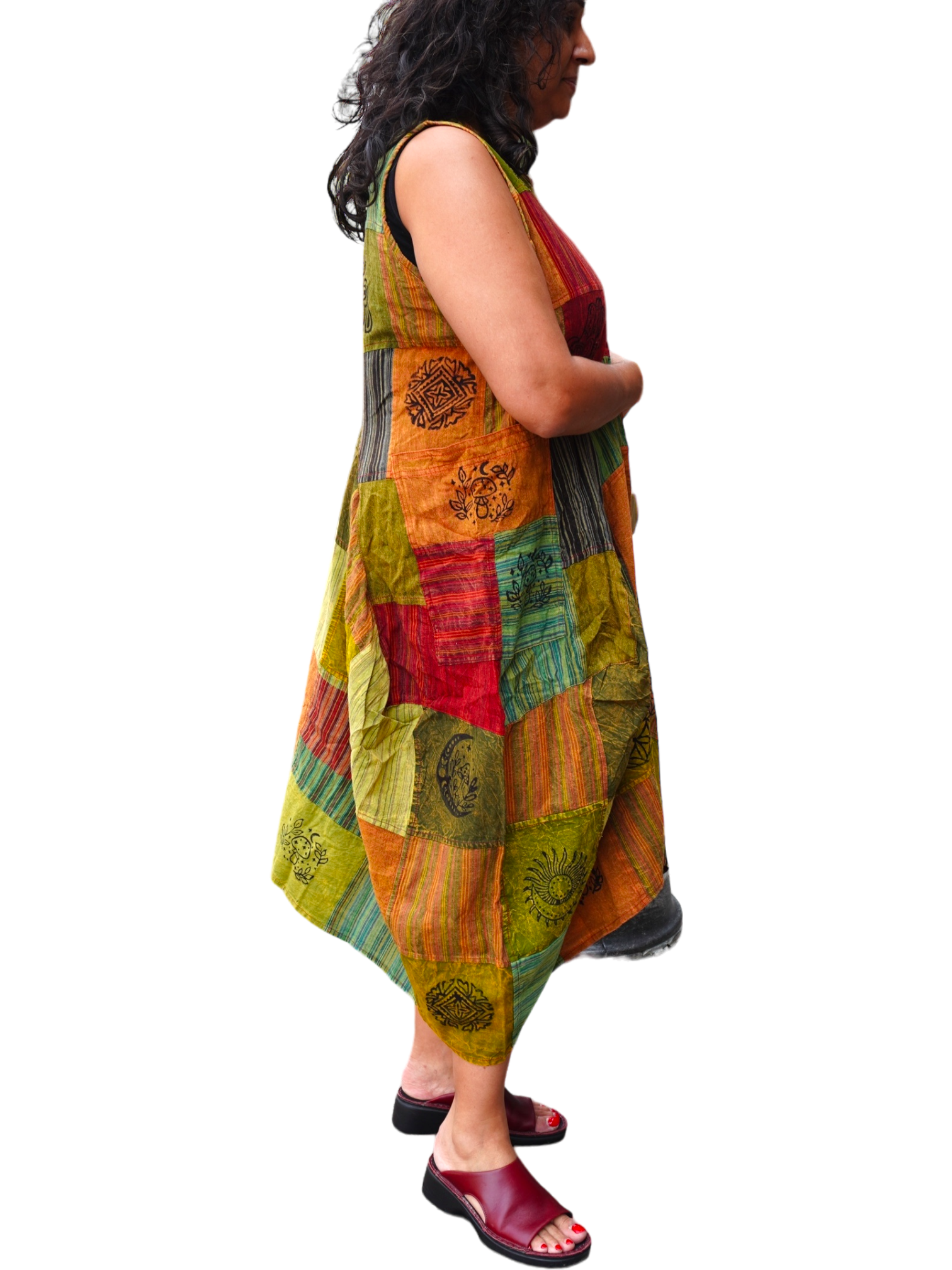 Yellow Patchwork Cotton Parachute Dress with Pockets