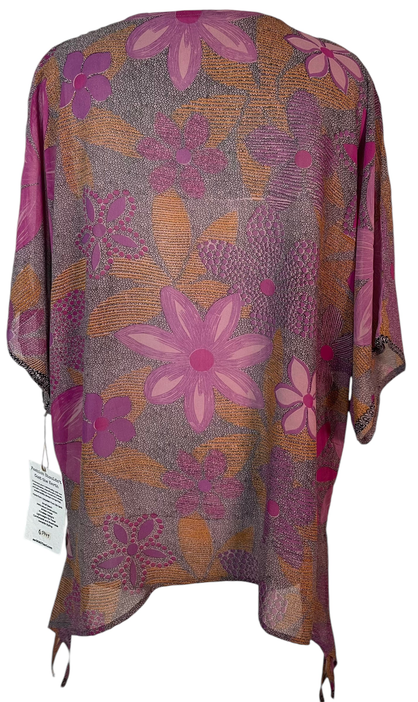 PRG5949 Sheer Avatar Pure Silk Long Tunic with Side Ties