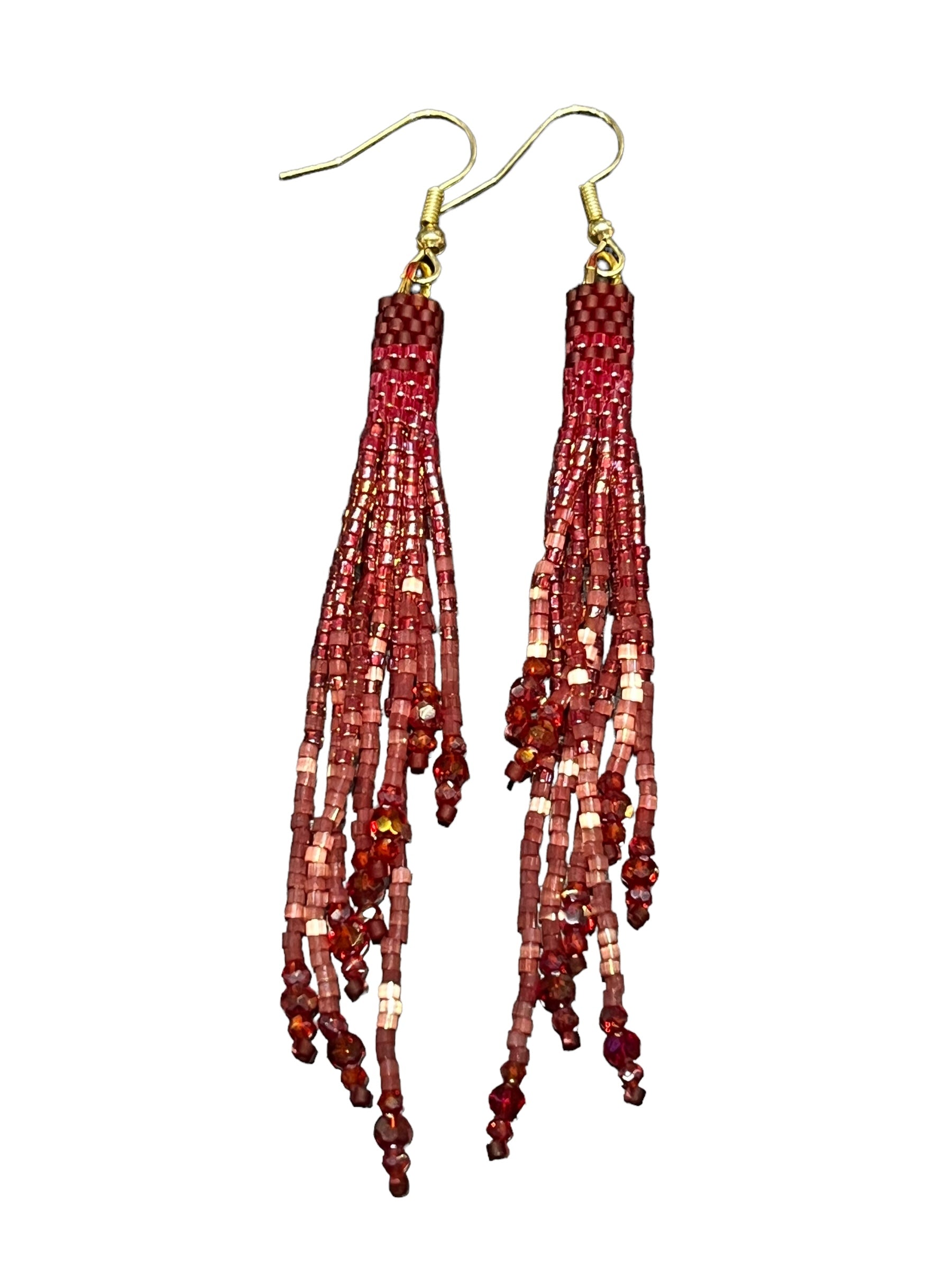 Crimson Mini Beaded Tassel Earrings