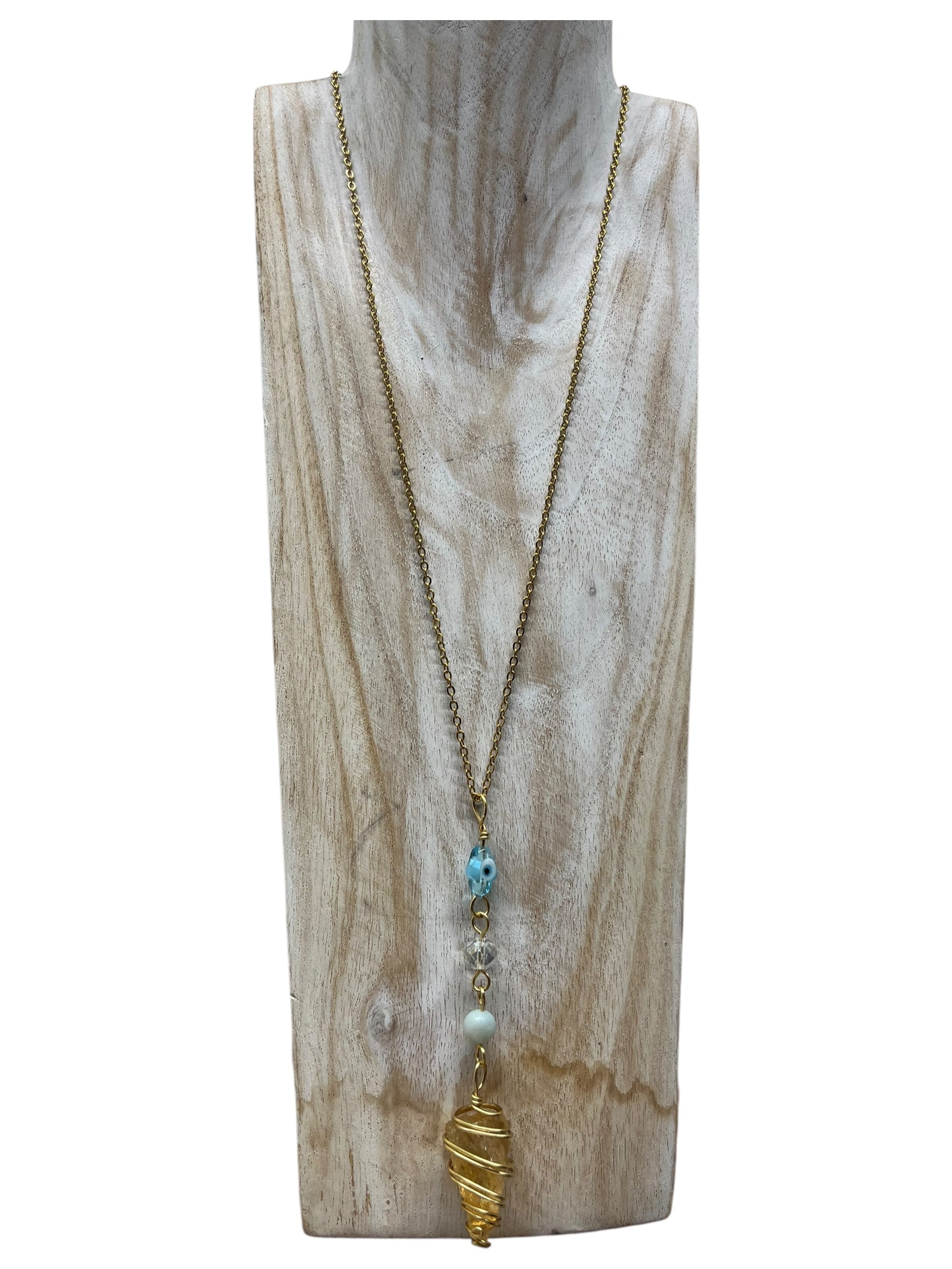 4-Tier Charm Necklace with Golden Healer and Amazonite - gold