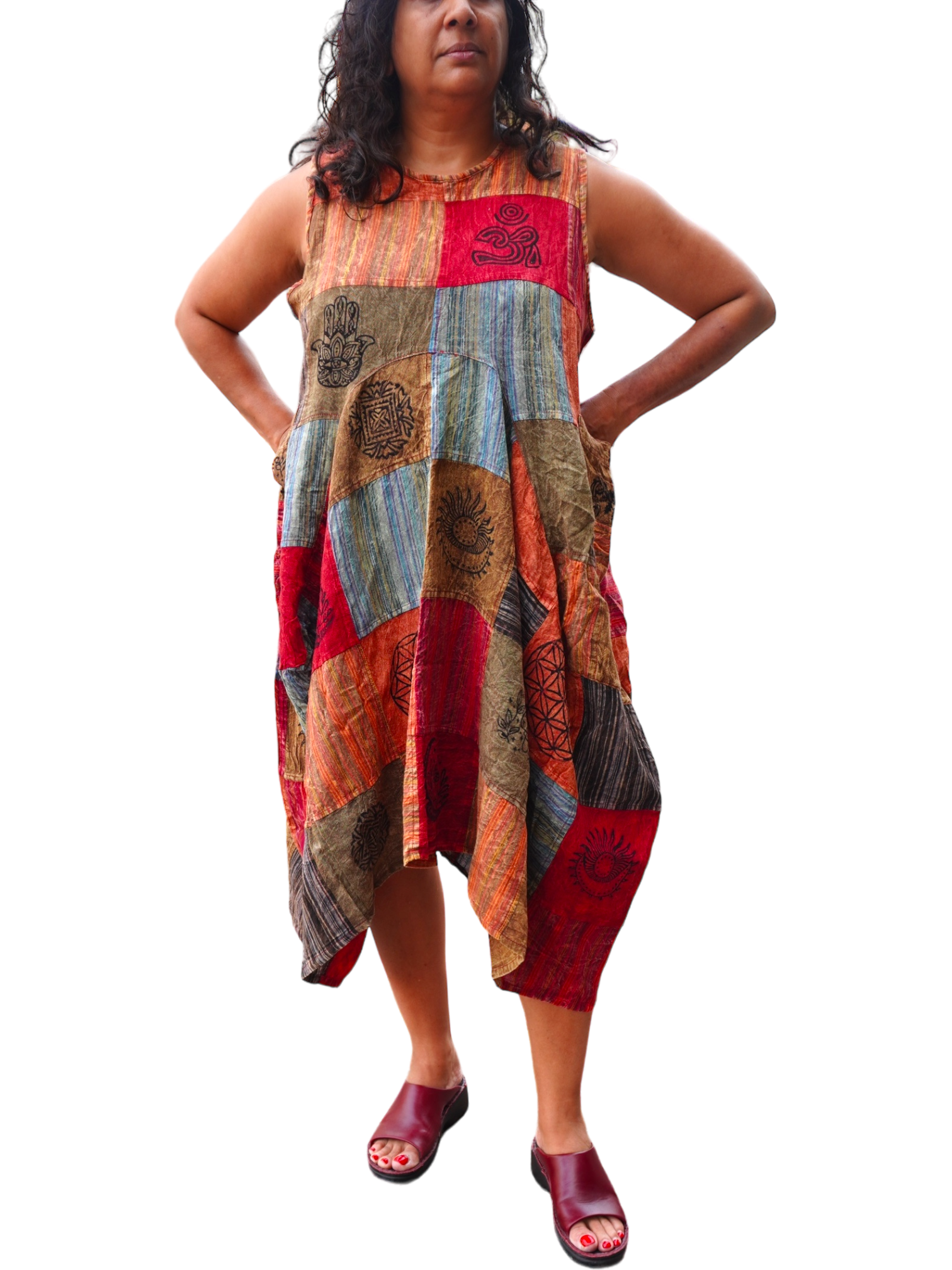 Orange Patchwork Cotton Parachute Dress with Pockets