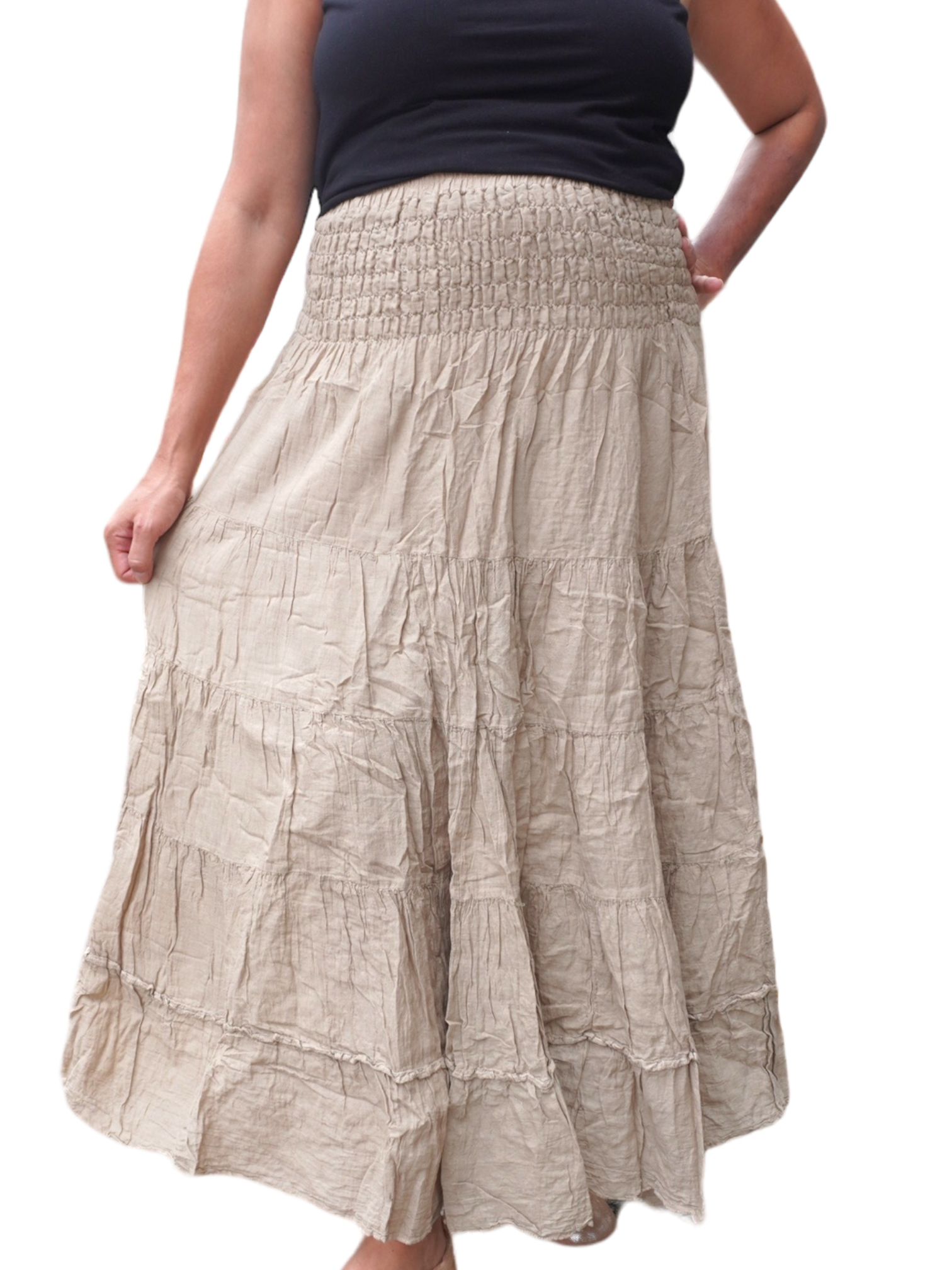 Tan Cotton Voile Tiered Skirt