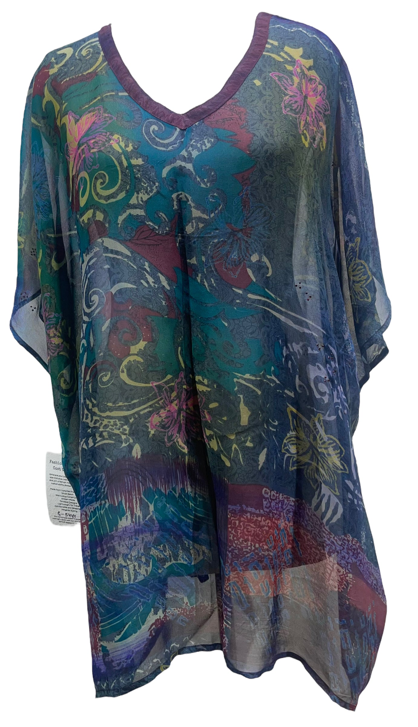 PRG5444 Sheer Avatar Pure Silk Short Kaftan Tunic