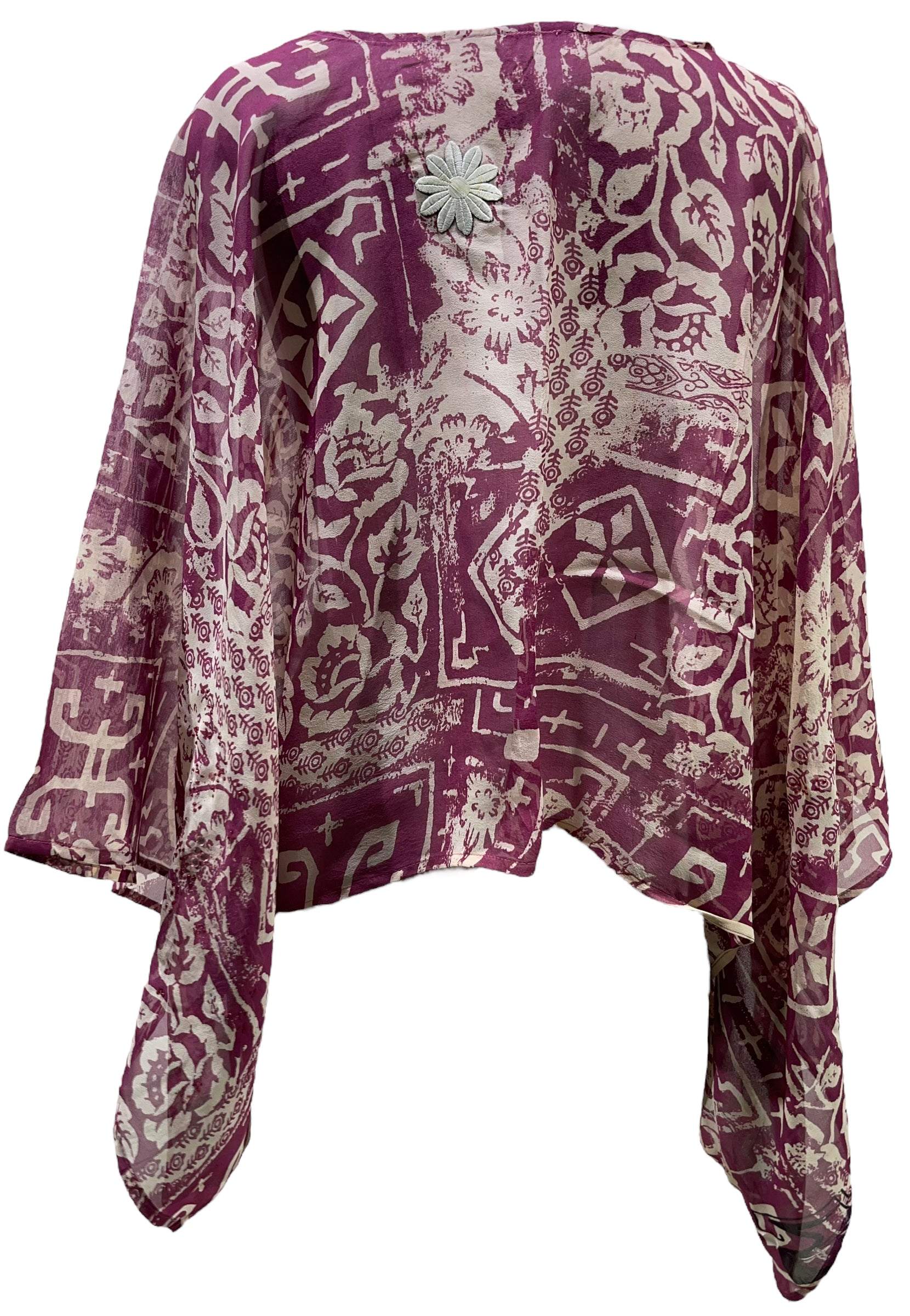 PRG5538 Sheer Wabi Sabi Pure Silk Kimono-Sleeved Top