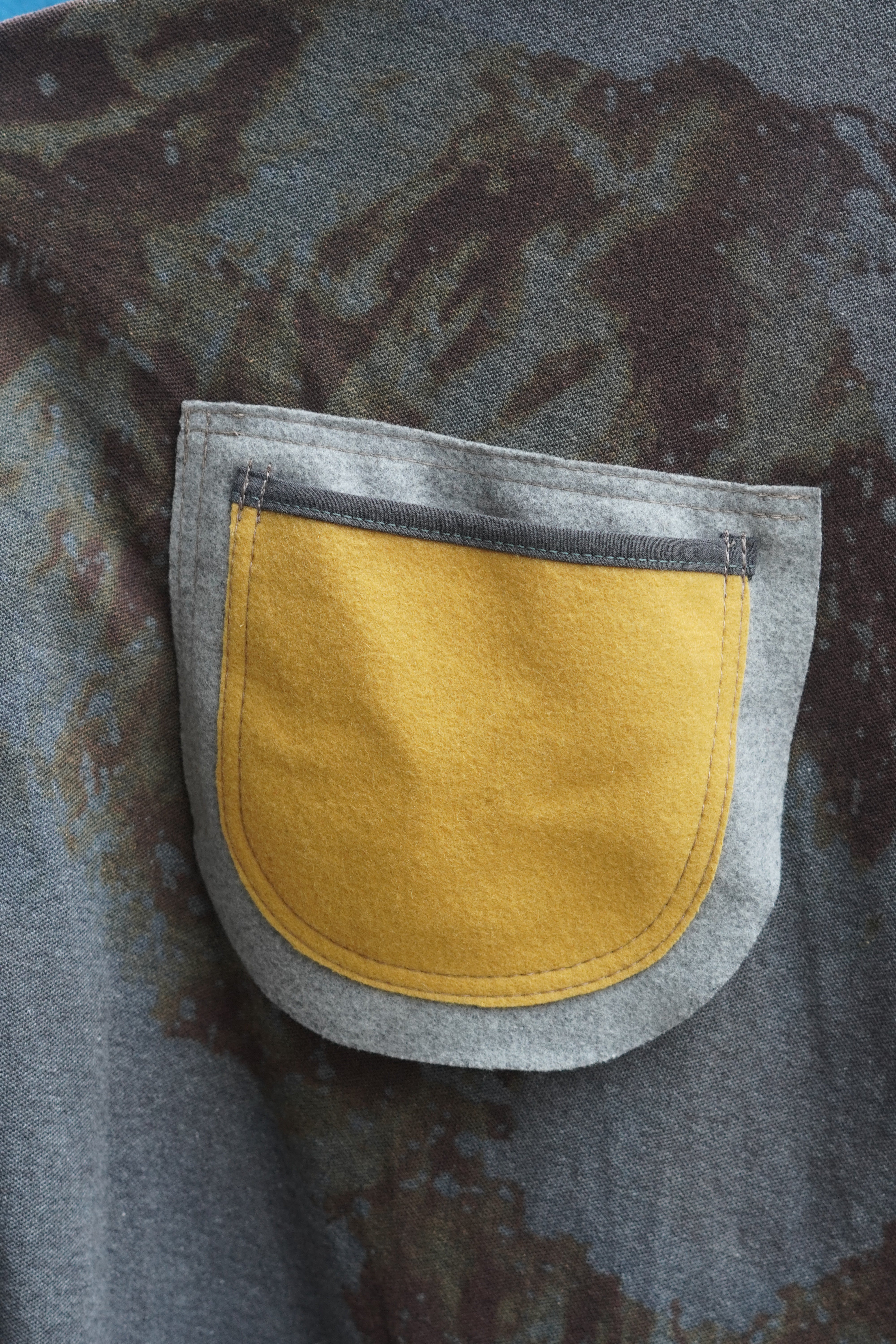 Hand-Dyed Full Length Grey and Beige Cotton Cape with Leather and Boiled Wool Detail by Pepin Designs