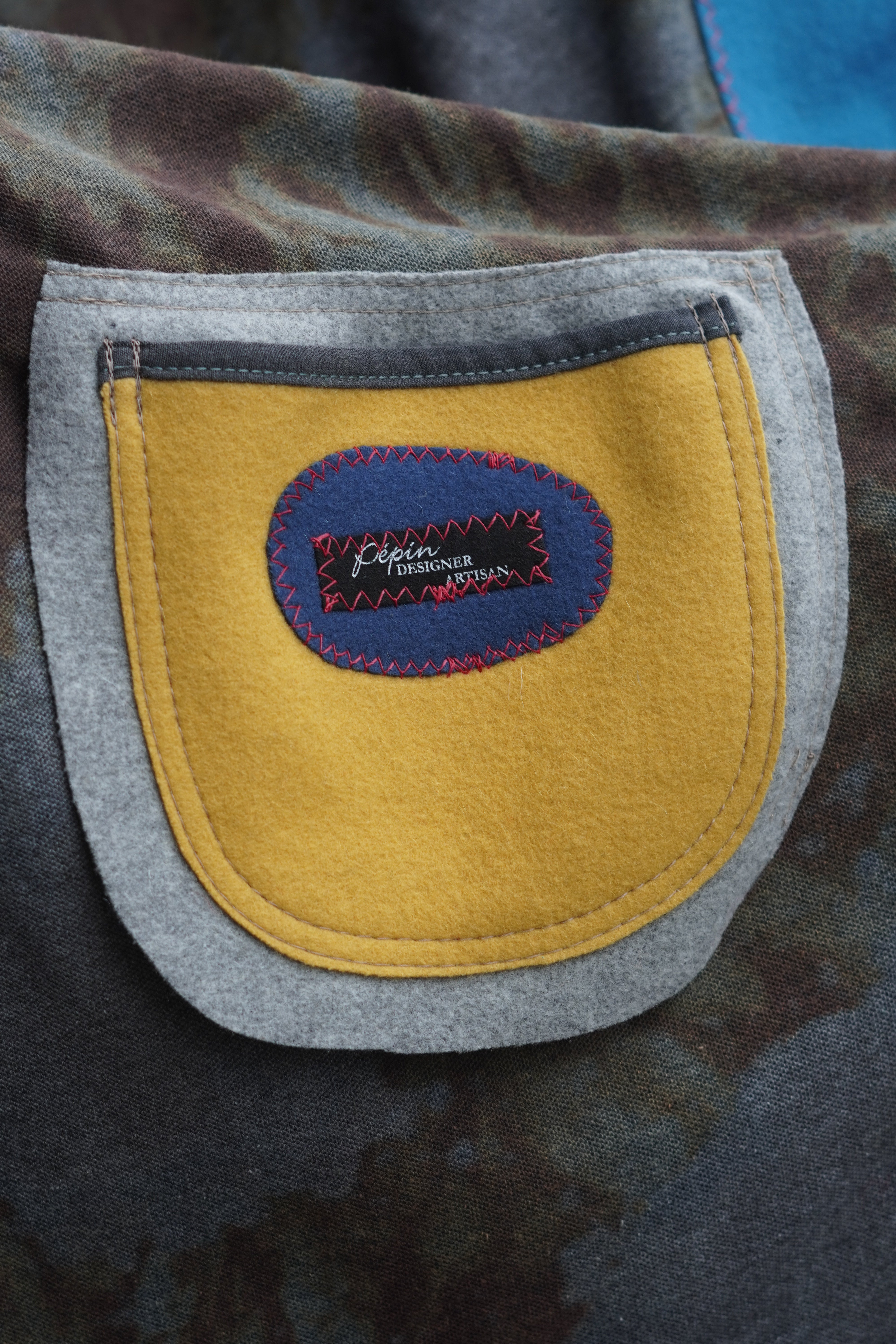 Hand-Dyed Full Length Grey and Beige Cotton Cape with Leather and Boiled Wool Detail by Pepin Designs