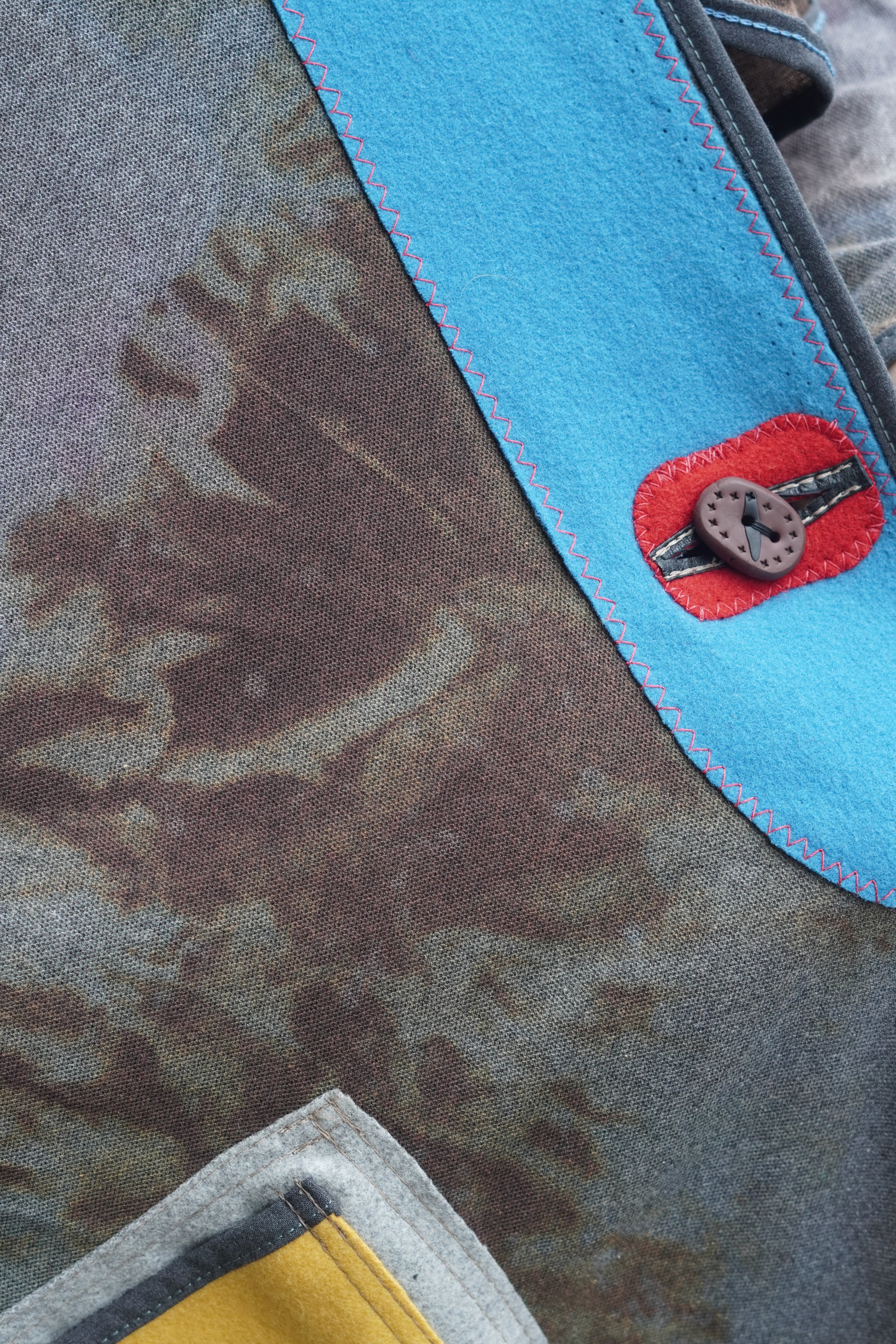 Hand-Dyed Full Length Grey and Beige Cotton Cape with Leather and Boiled Wool Detail by Pepin Designs