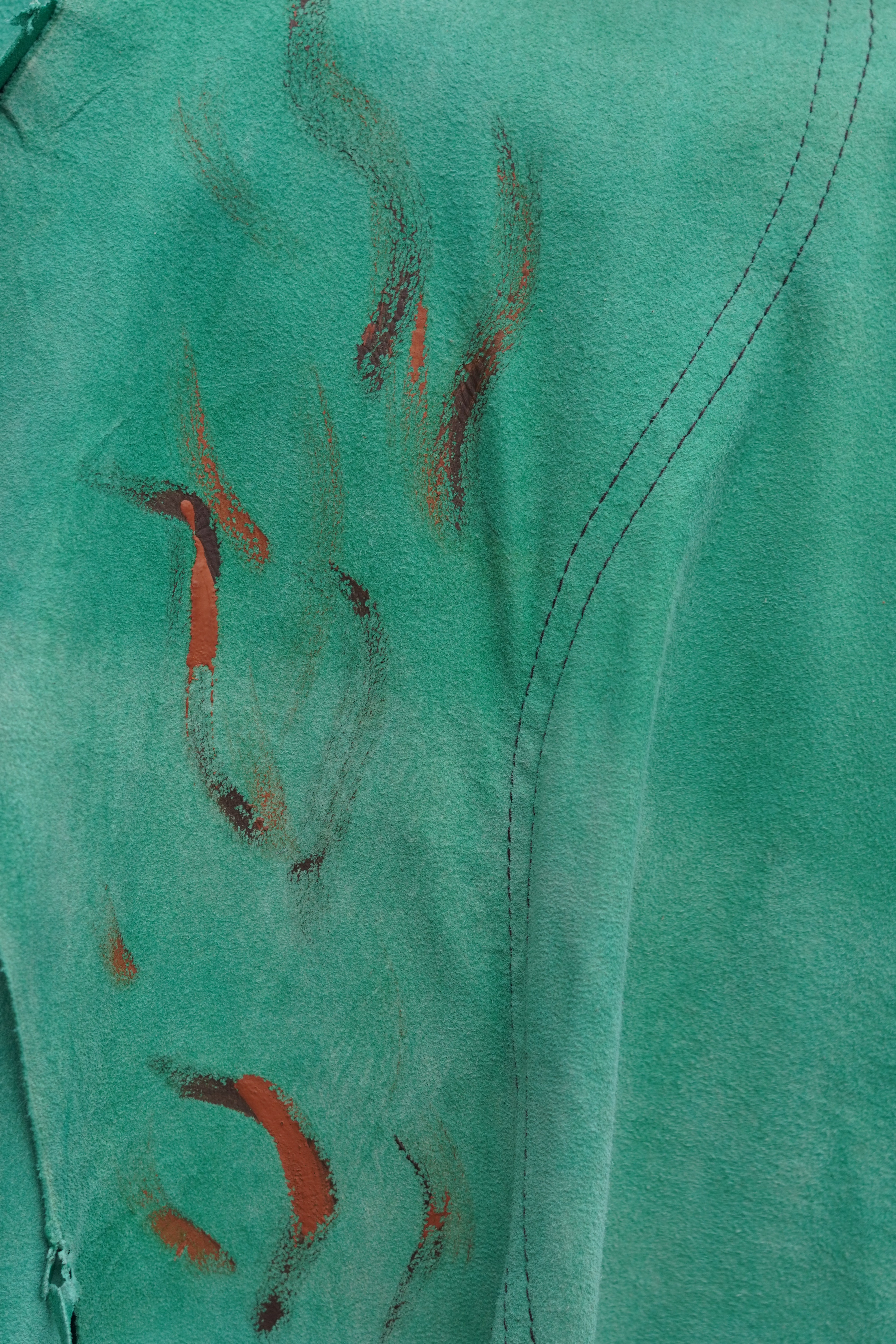 Hand-painted Lightweight Green Leather Fringed Cape by Pepin Designs