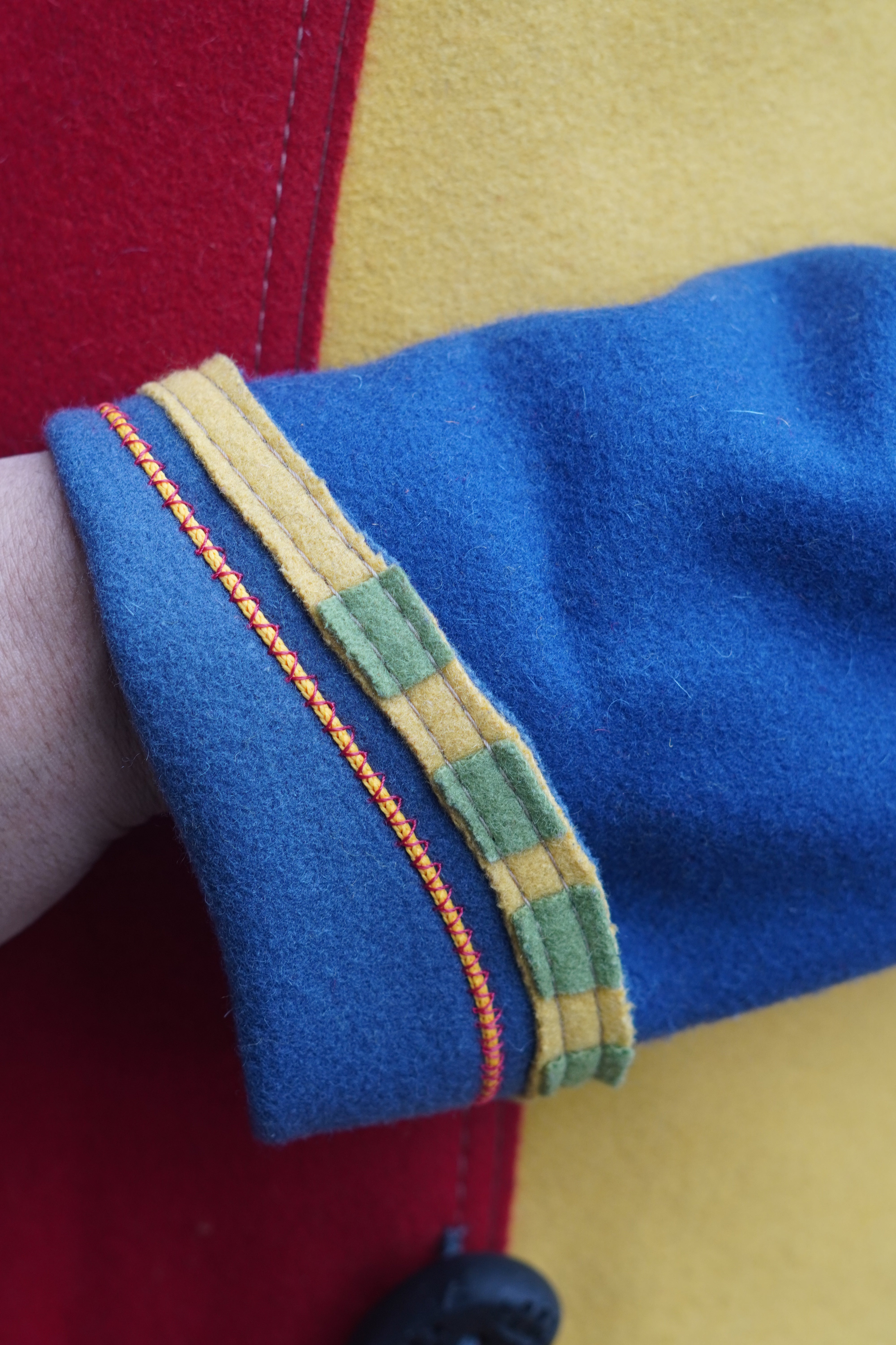 Red Yellow and Blue Boiled Wool 3/4 Length Lightweight Coat by Pepin Designs