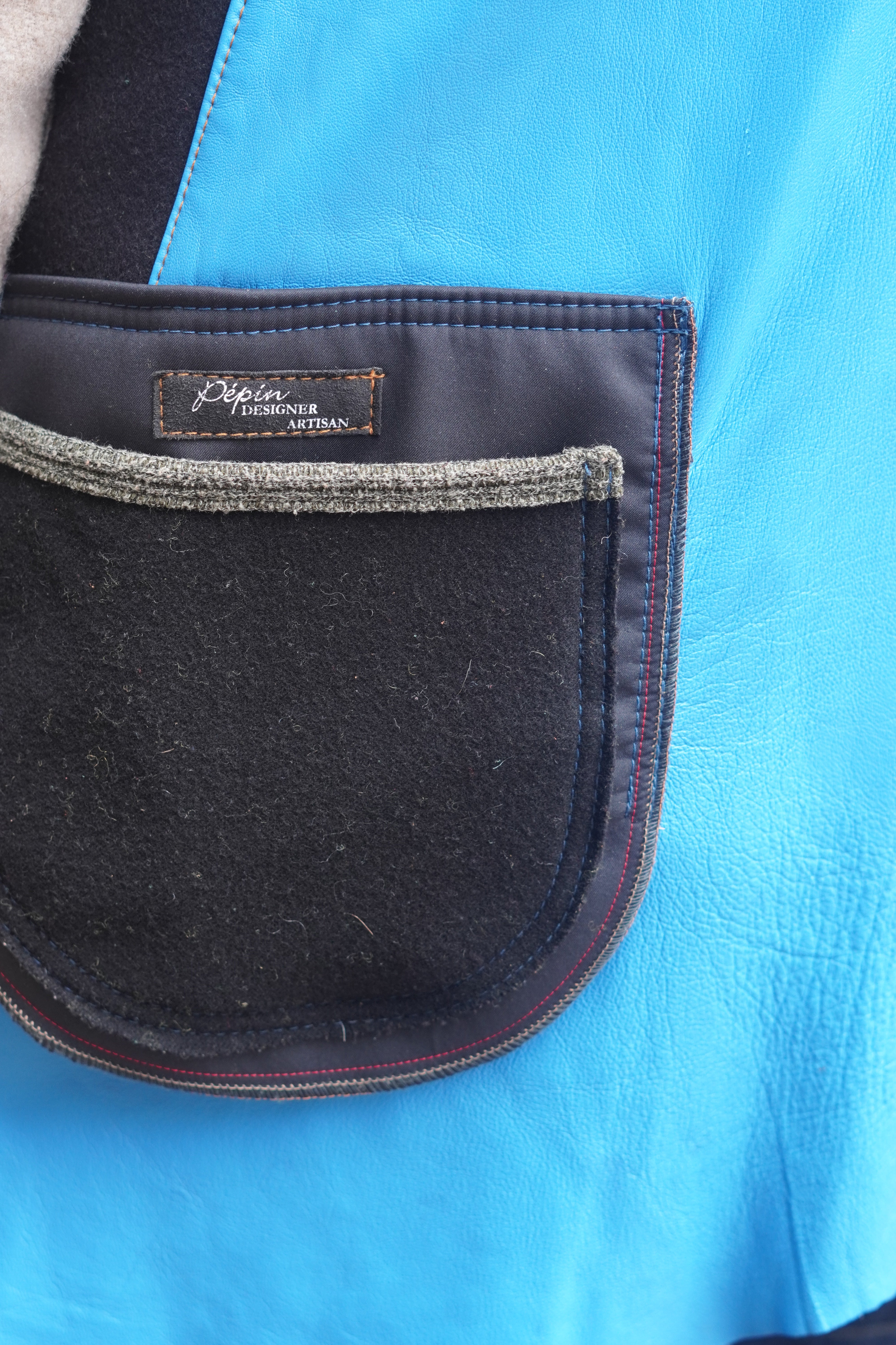 Soft Blue Leather 3/4 Lightweight Jacket with Wool and Performance Fabric by Pepin Designs