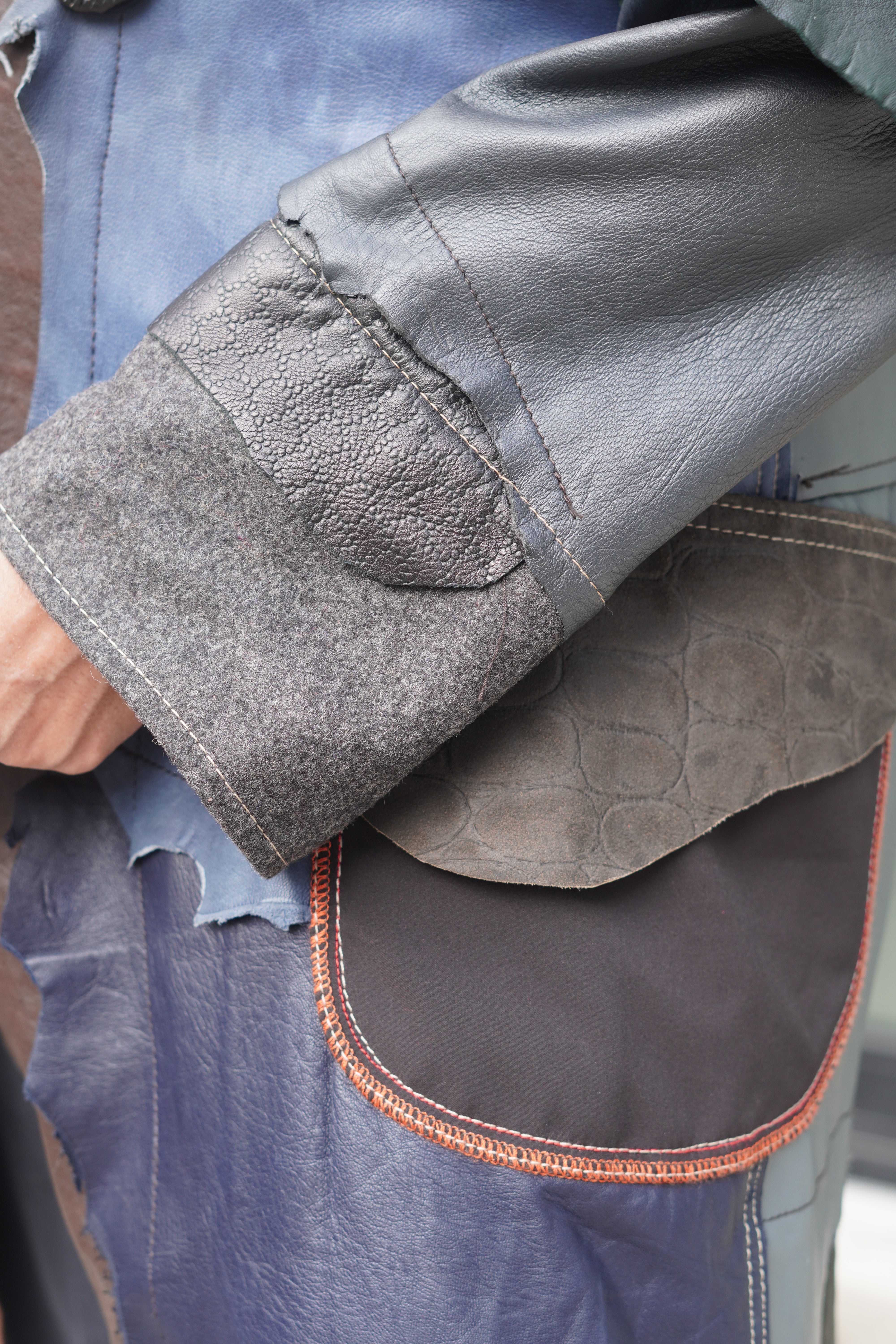 Multi-Colour Leather 7/8 Coat with Asymmetrical Hem by Pepin Designs #13