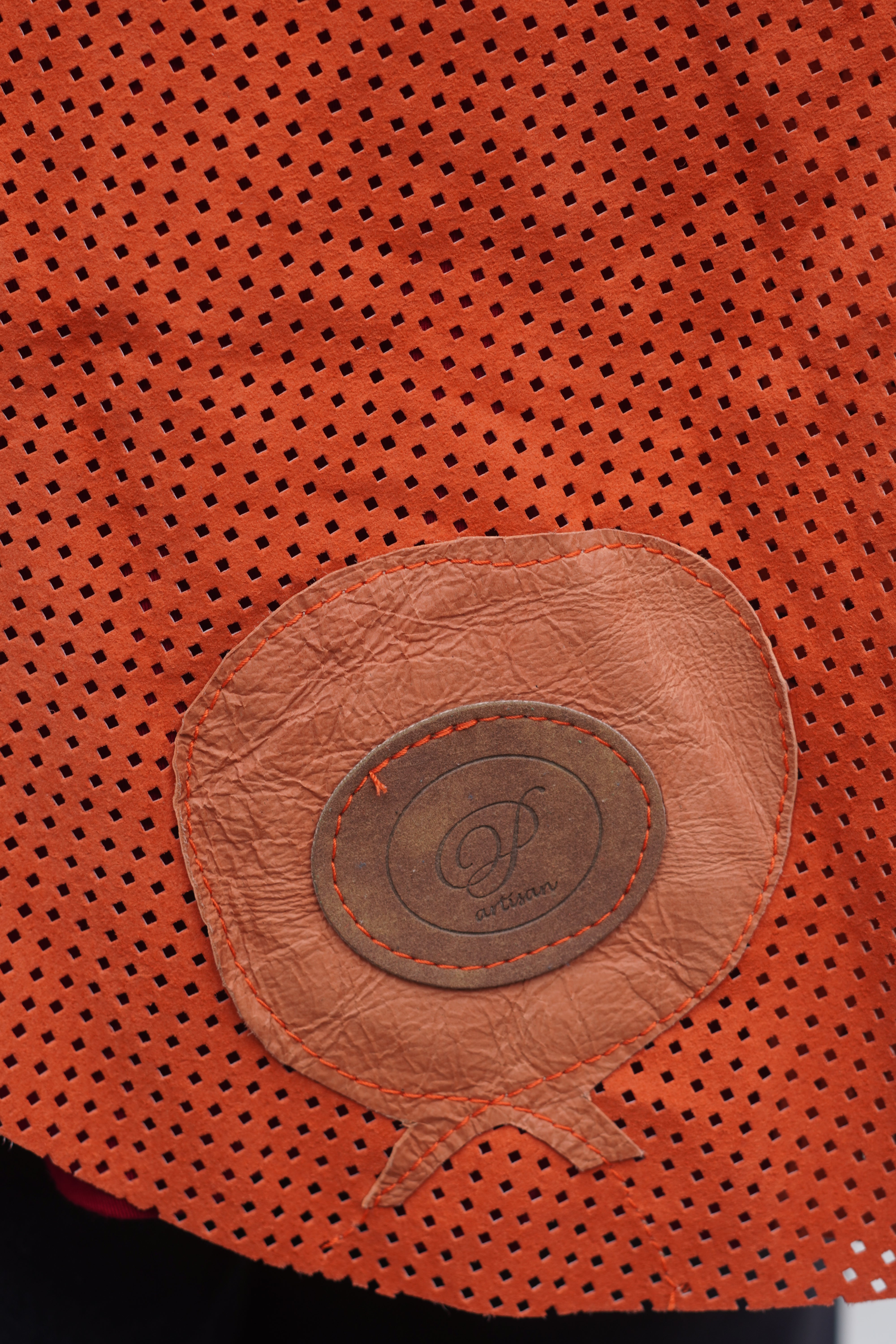 Orange and Green Perforated Suede Leather Jacket by Pepin Designs #16